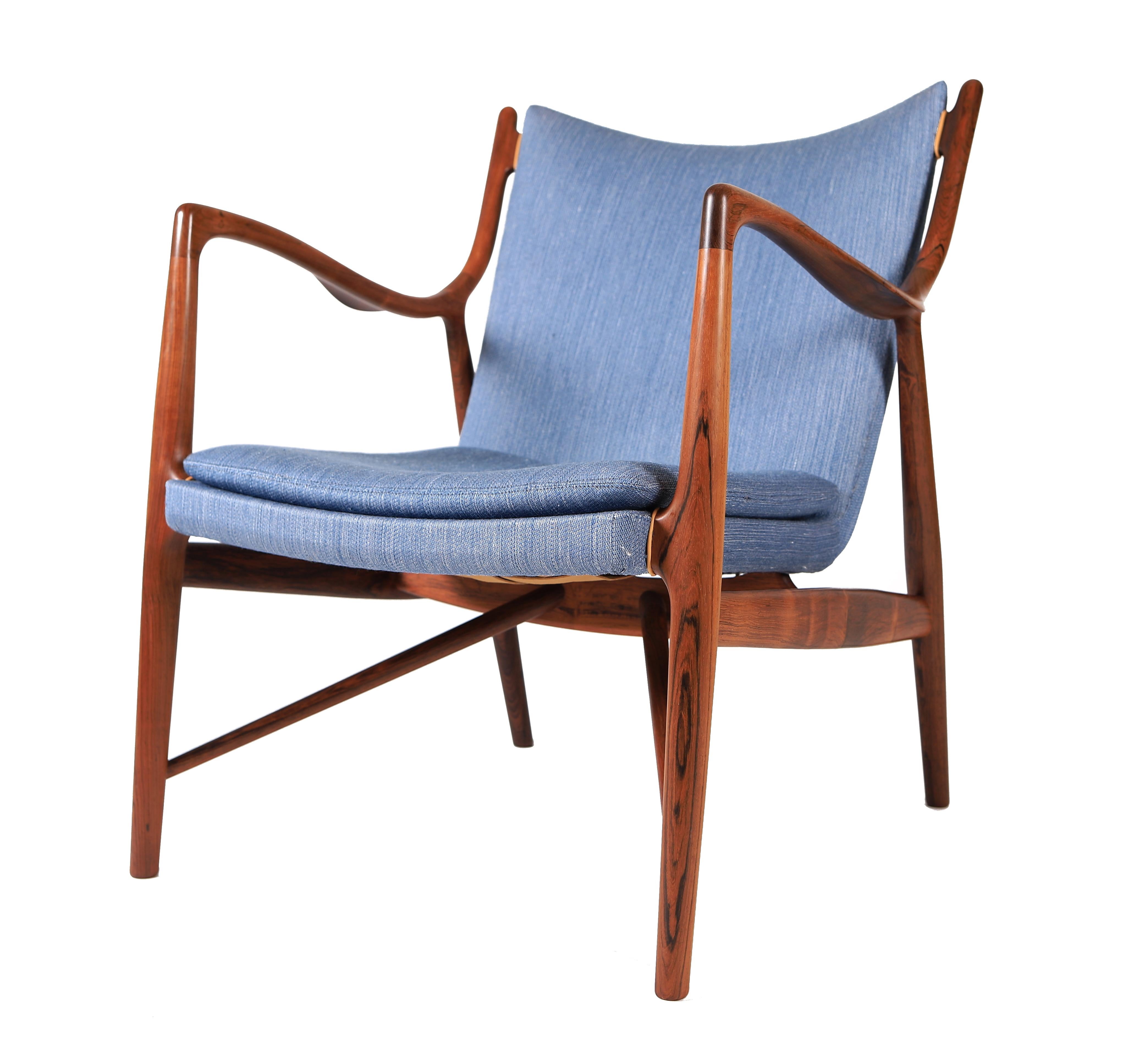 Scandinavian Modern Danish Modern Rosewood Finn Juhl NV 45 Arm Chair For Sale