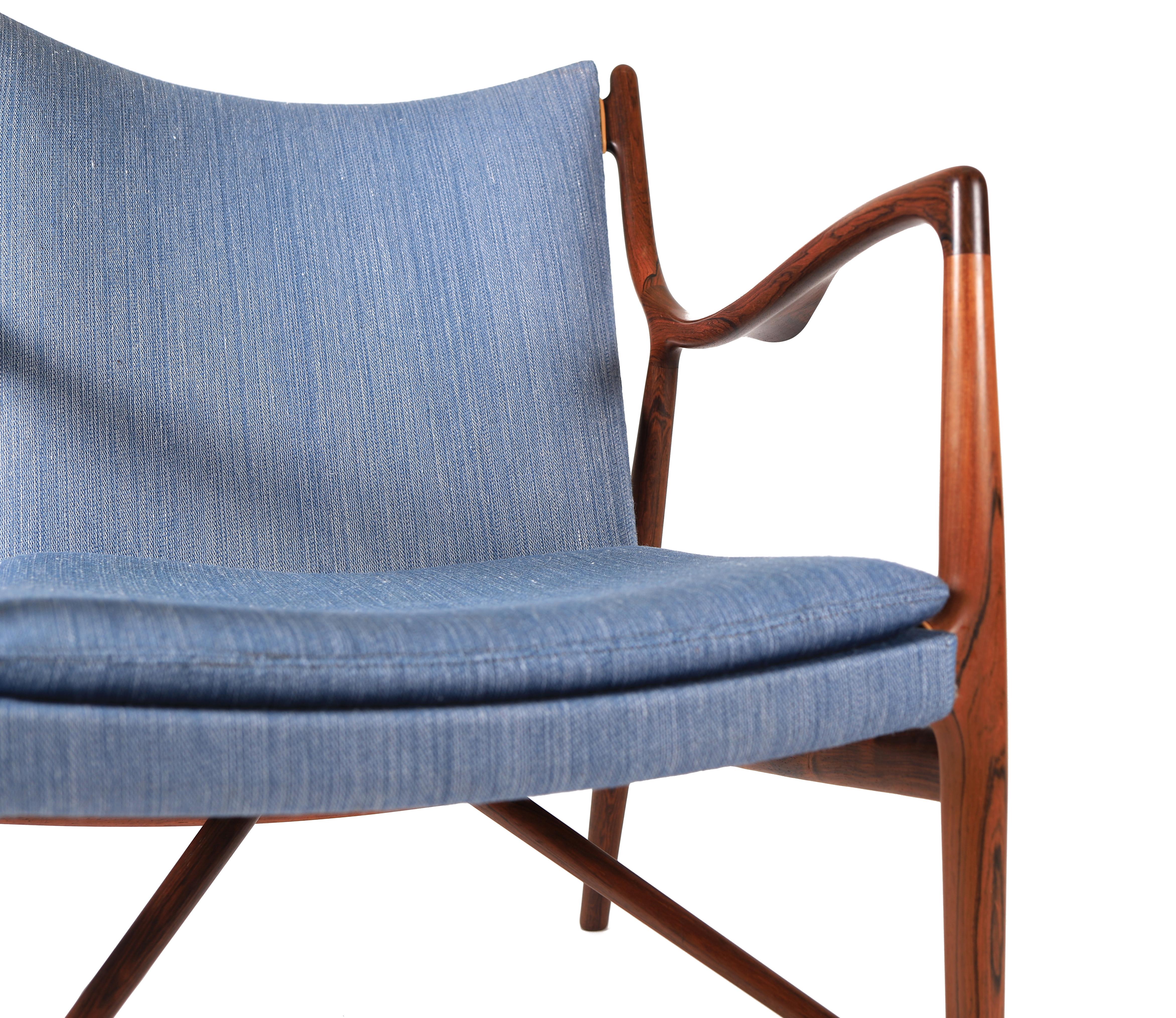 Danish Modern Rosewood Finn Juhl NV 45 Arm Chair For Sale 8