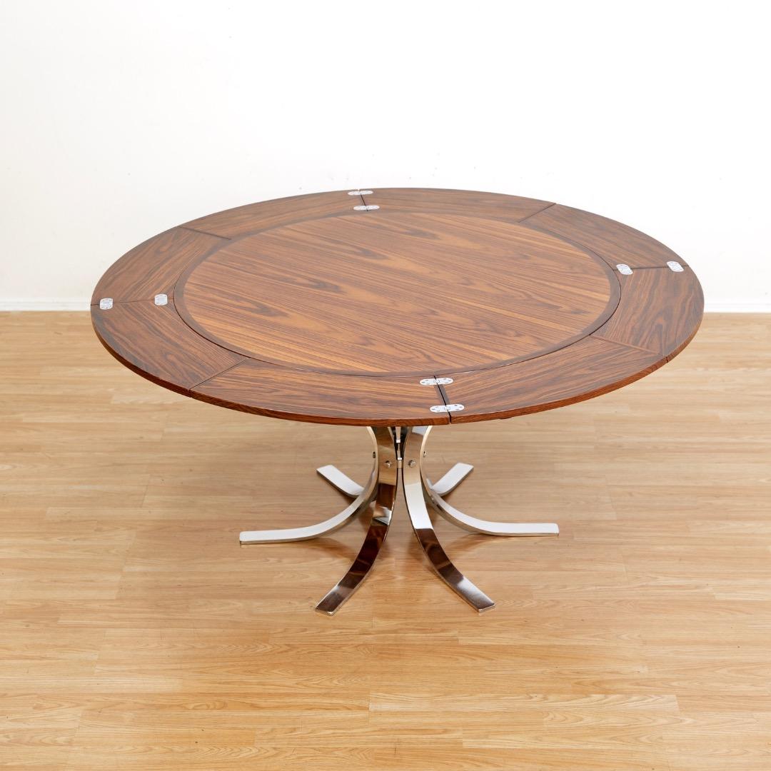 Chrome Danish Modern Rosewood ‘Flip-Flap’ Lotus Dining Table by Dyrlund en vente