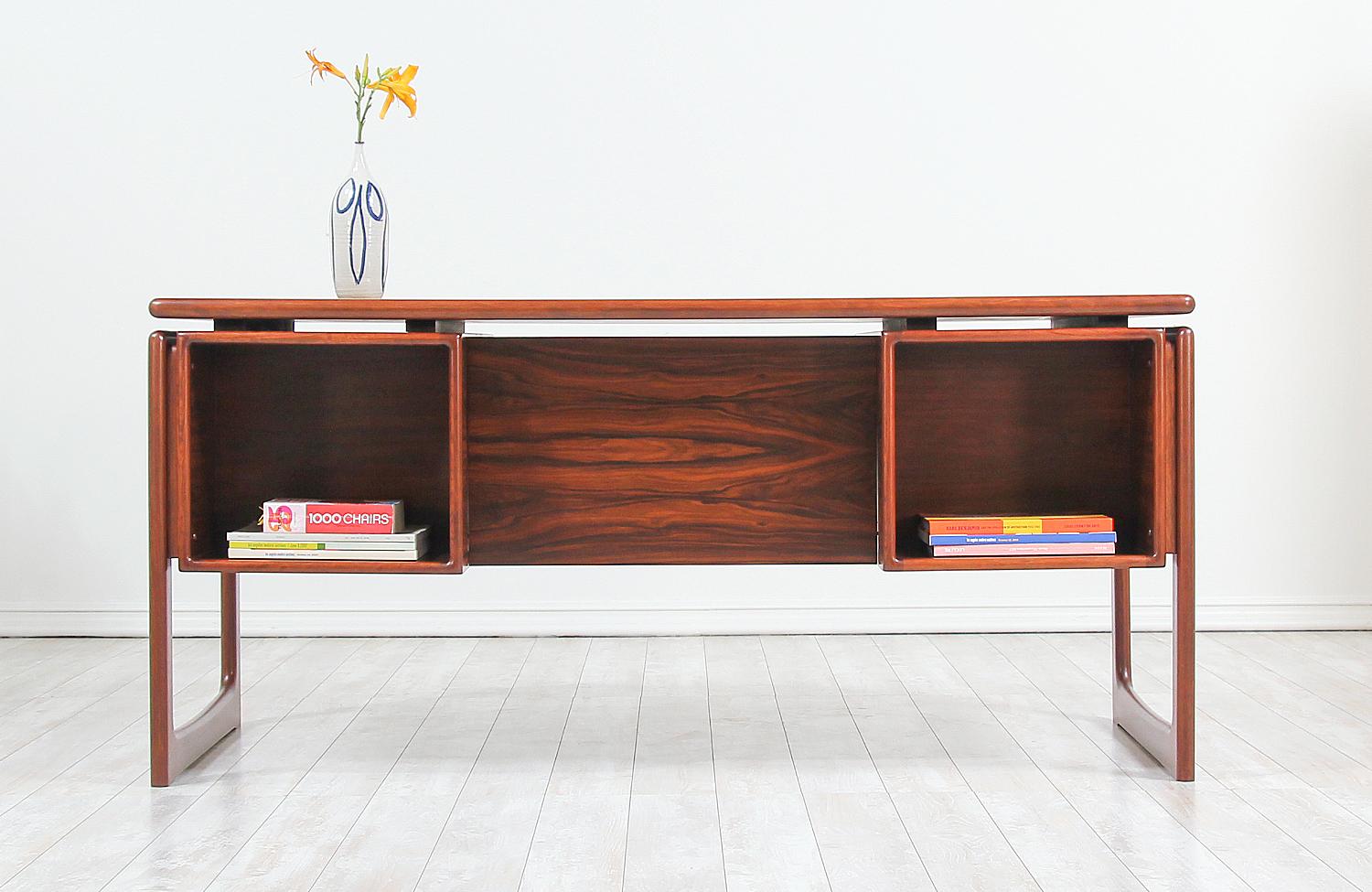 Wood Danish Modern Rosewood Floating-Top Desk with Bookshelf by Dyrlund