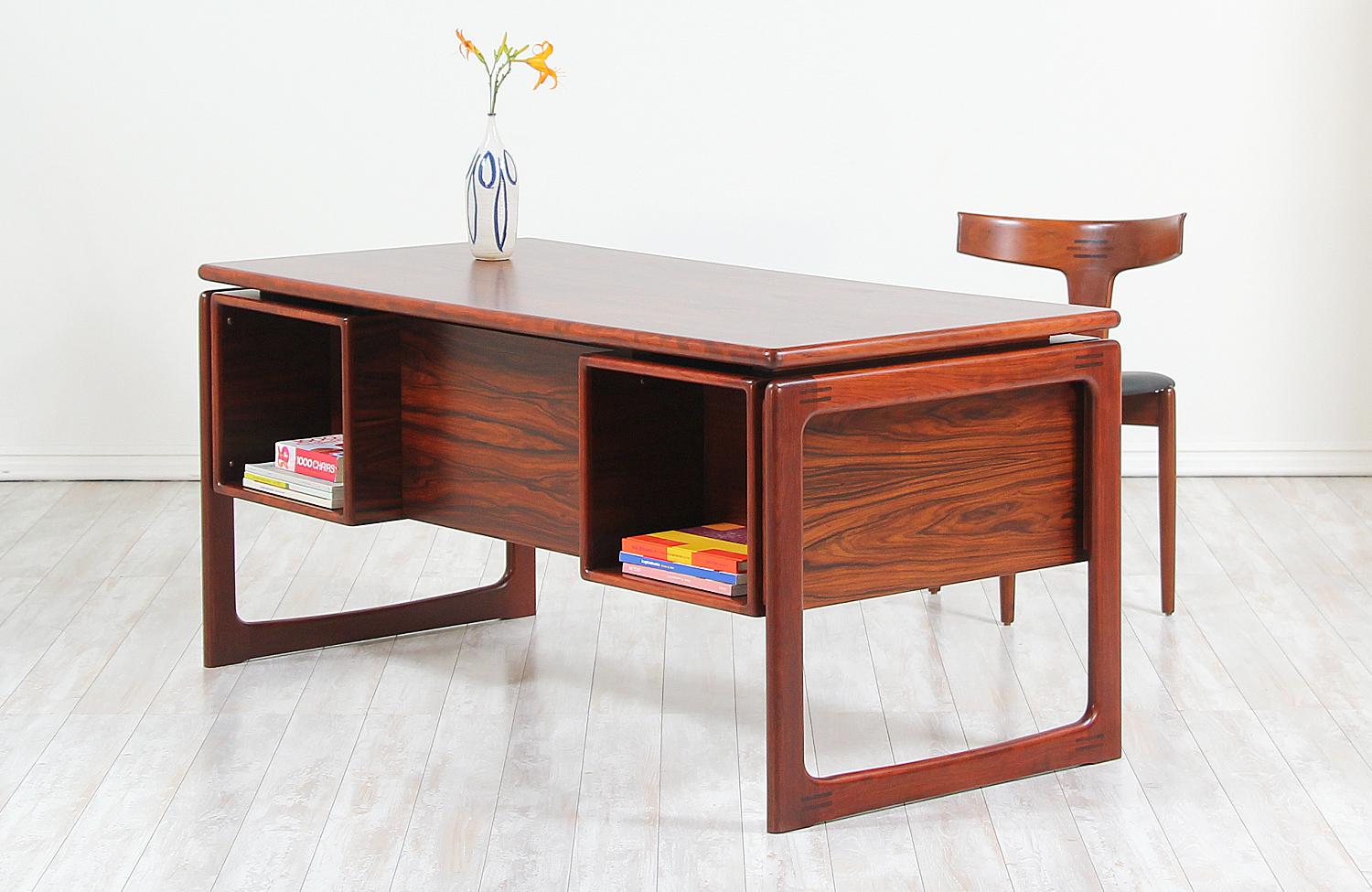 Danish Modern Rosewood Floating-Top Desk with Bookshelf by Dyrlund 1