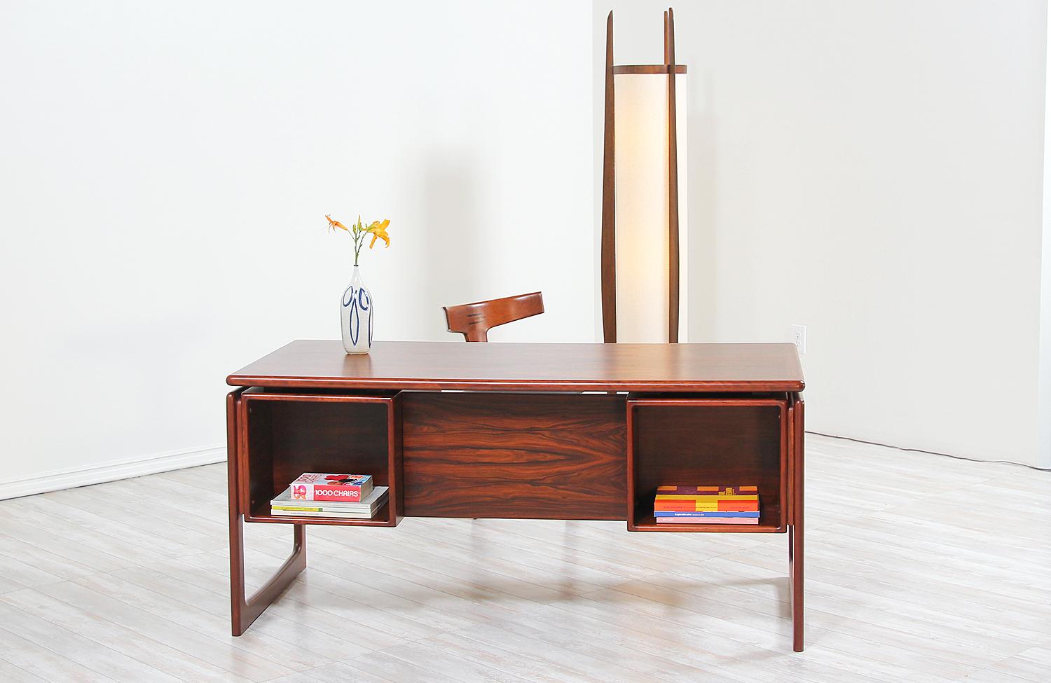 Danish Modern Rosewood Floating-Top Desk with Bookshelf by Dyrlund 2