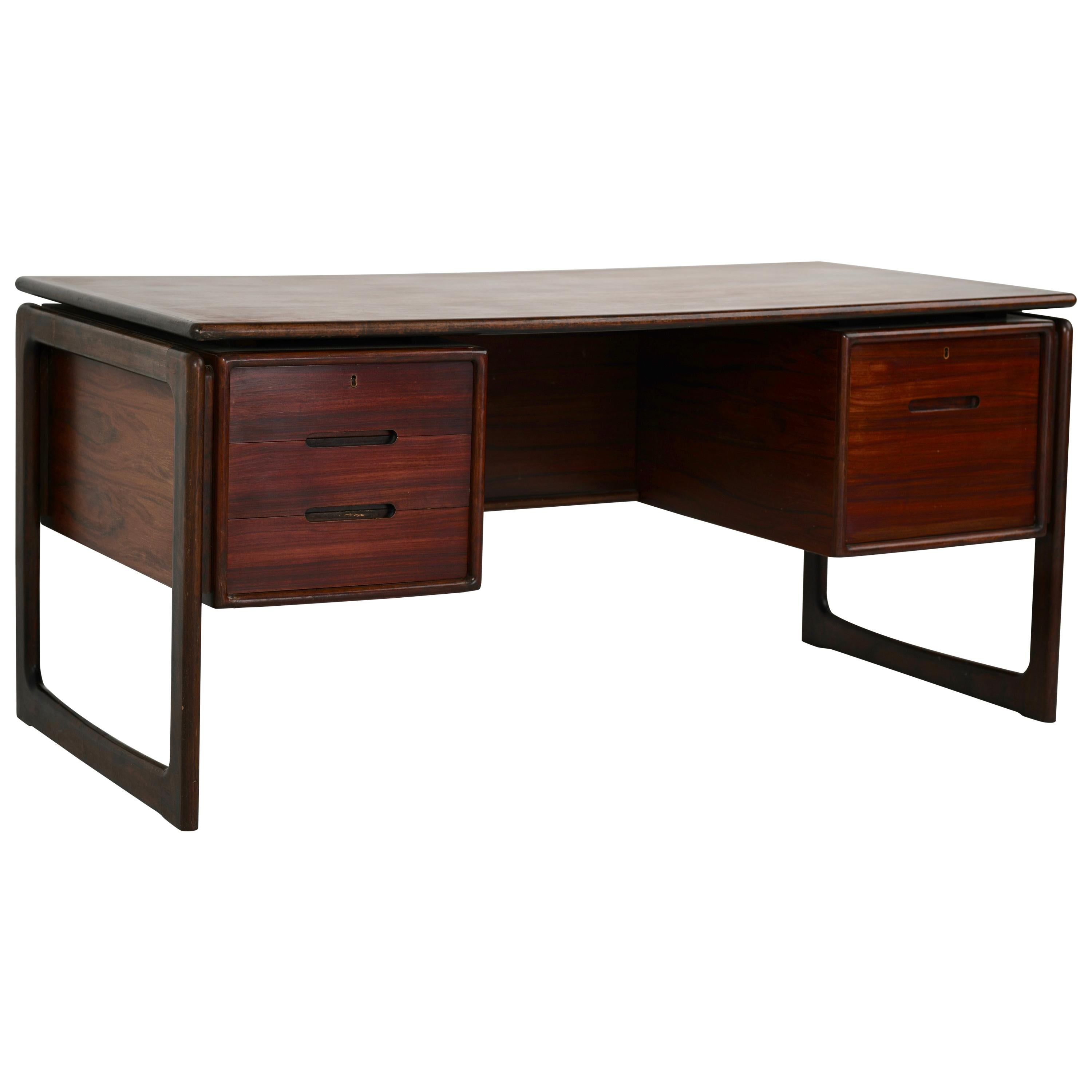 Danish Modern Rosewood Floating-Top Desk with Bookshelf by Dyrlund