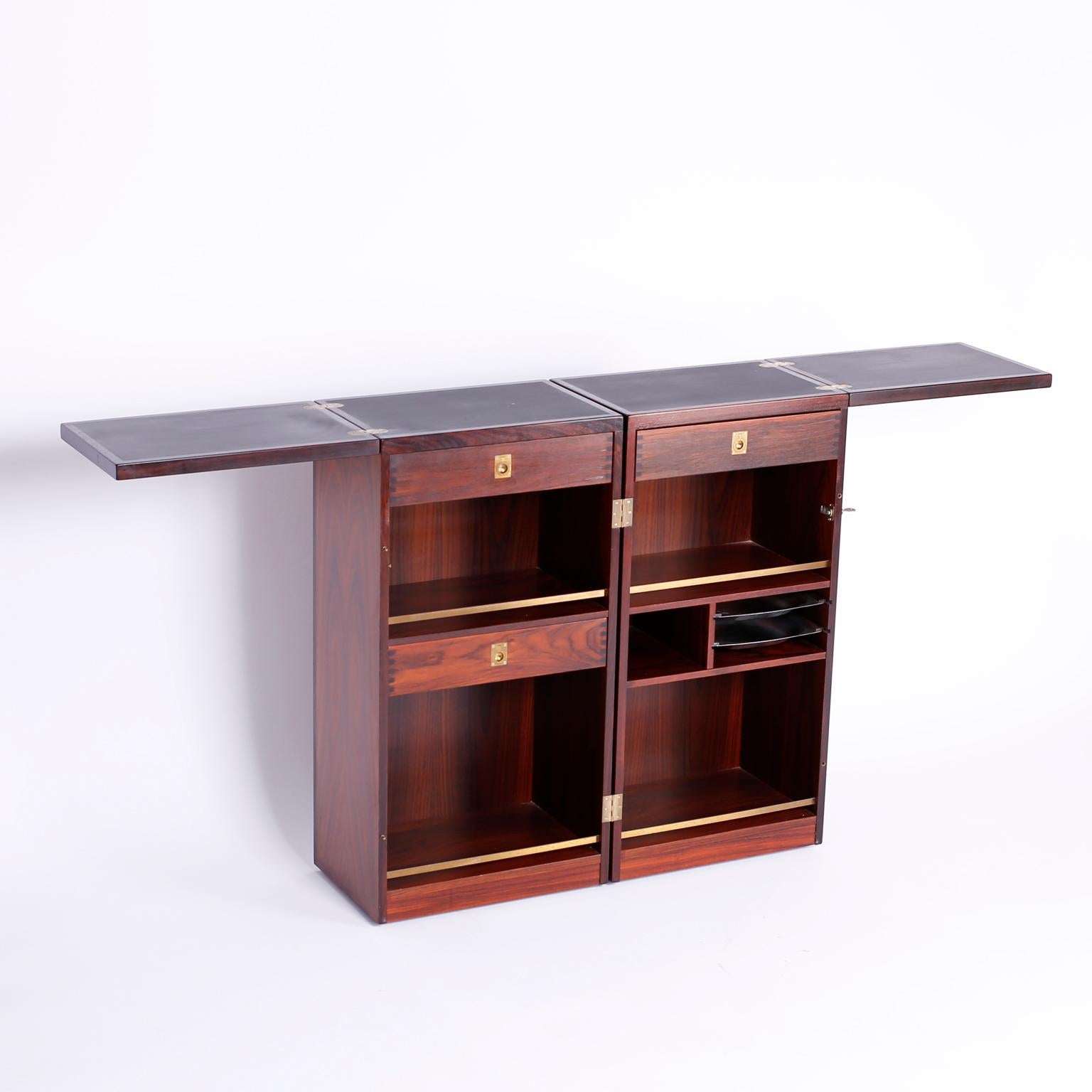 Campaign Danish Modern Rosewood Foldout Bar Cabinet For Sale