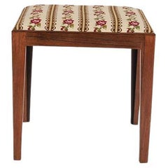 danish modern rosewood footstools with climbing rose needlepoint seats