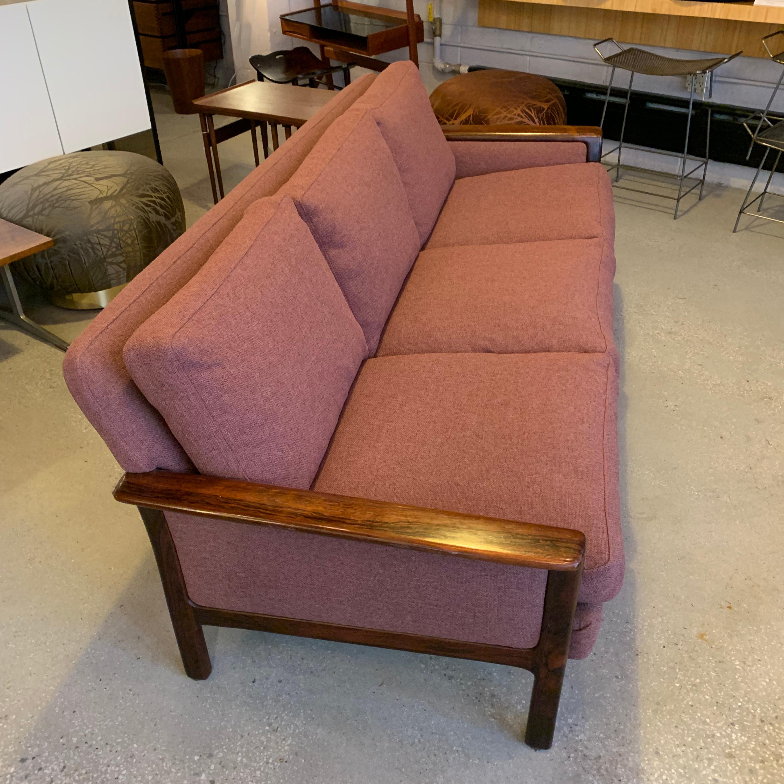 Norwegian Danish Modern Rosewood Framed Upholstered Sofa by Hans Olsen, Vatne, Norway