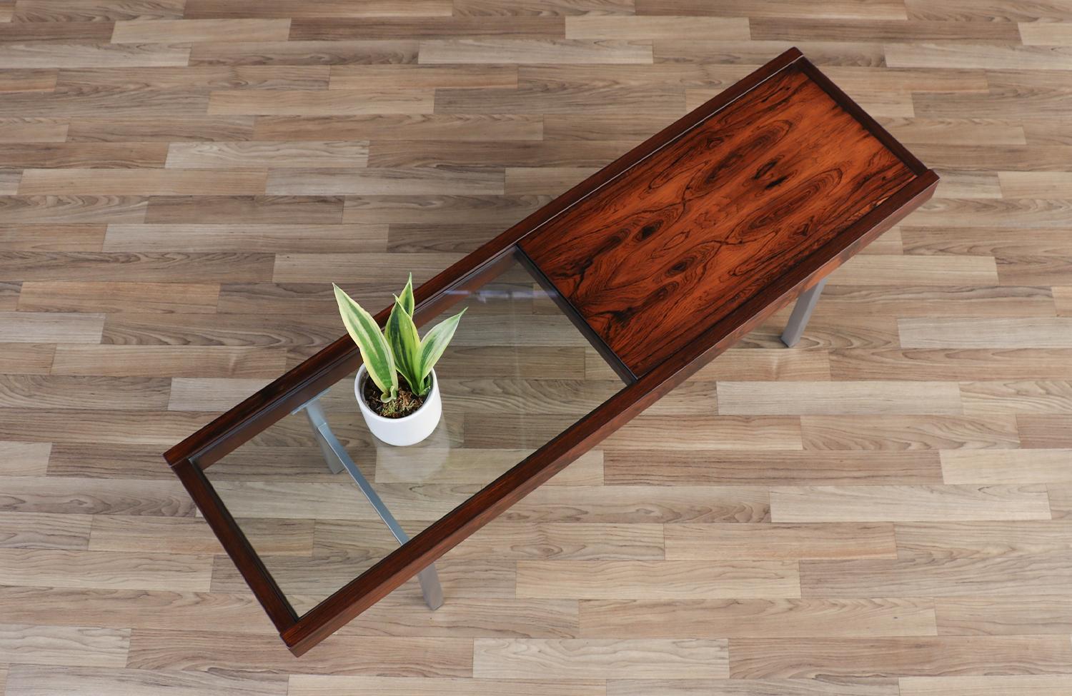Danish Modern Rosewood & Glass Coffee Table In Excellent Condition For Sale In Los Angeles, CA