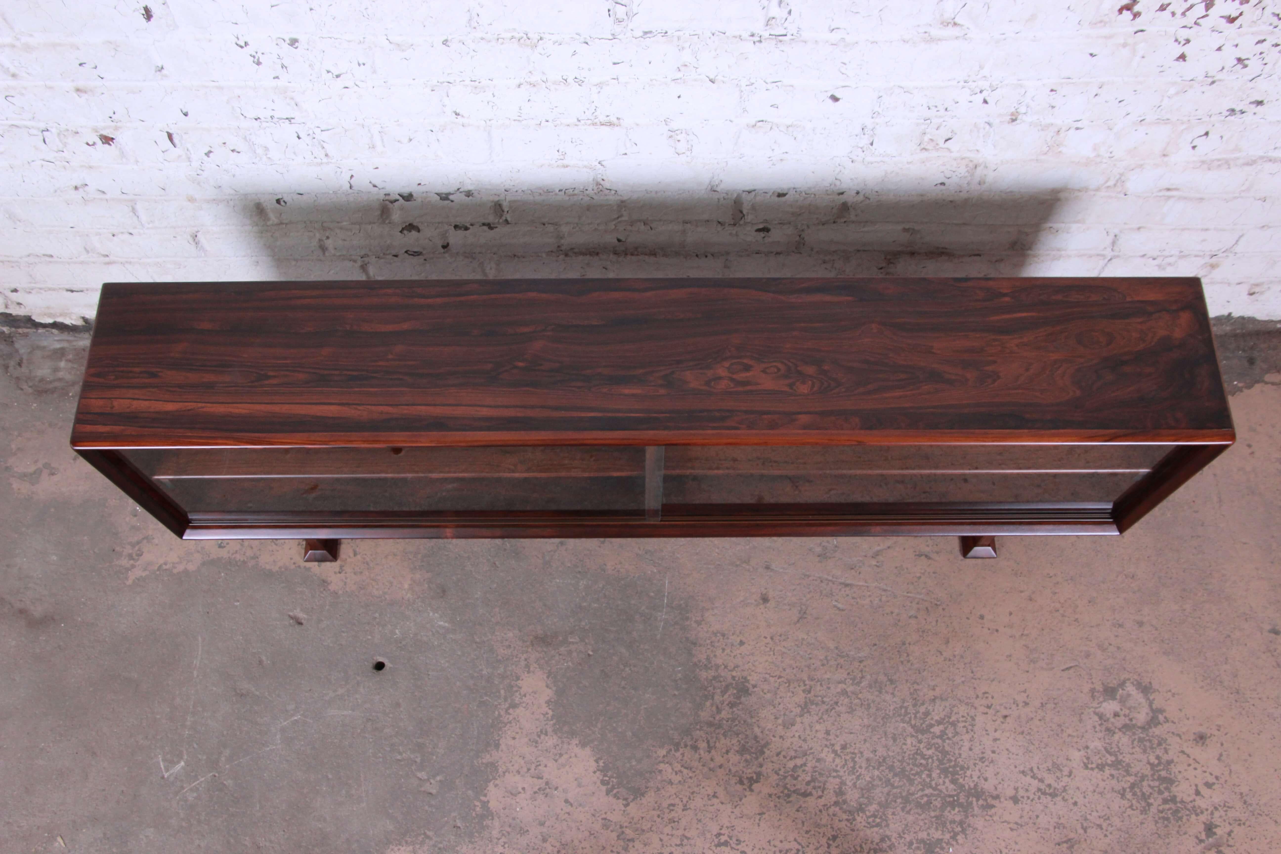 Danish Modern Rosewood Glass Front Bookcase or Credenza 1