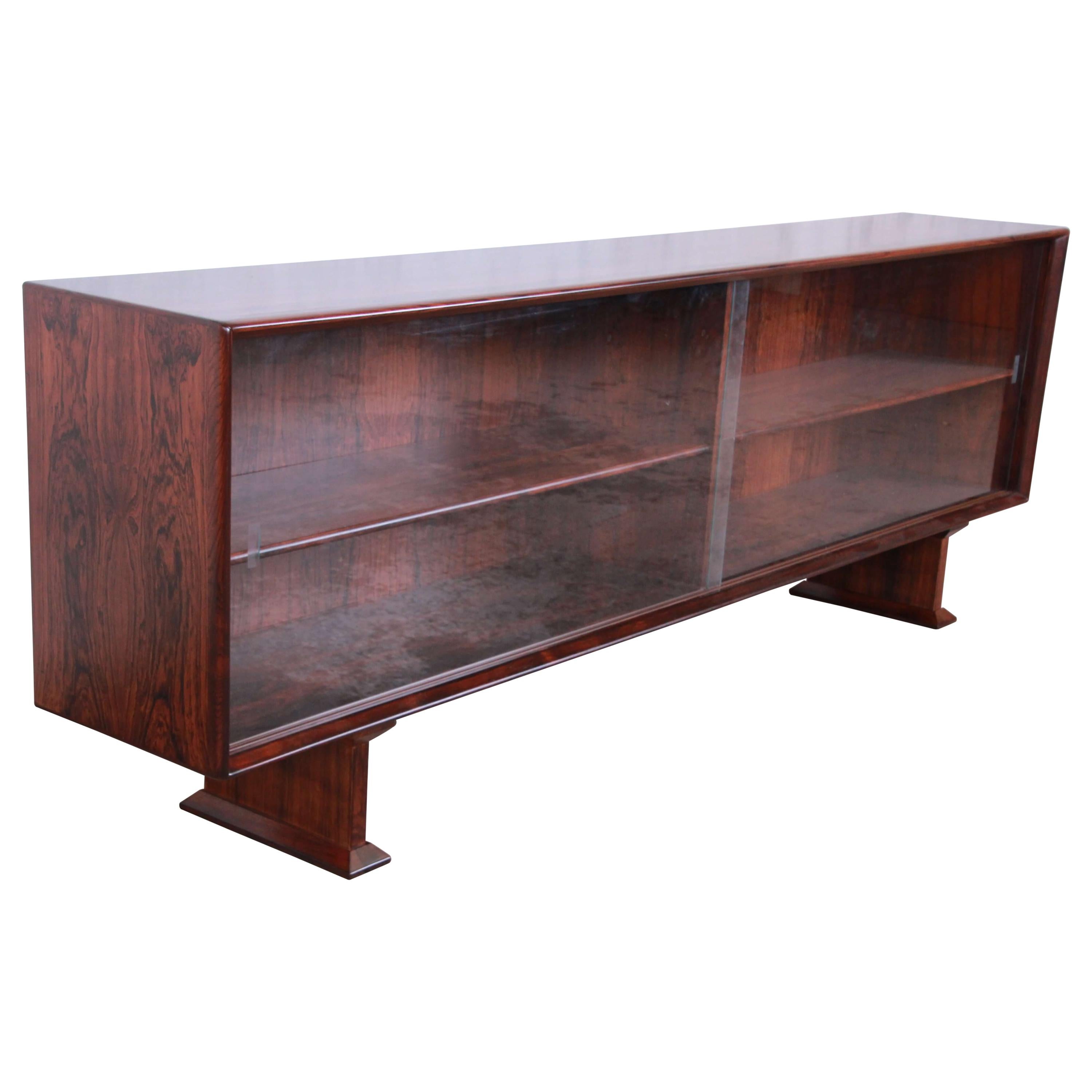 Danish Modern Rosewood Glass Front Bookcase or Credenza