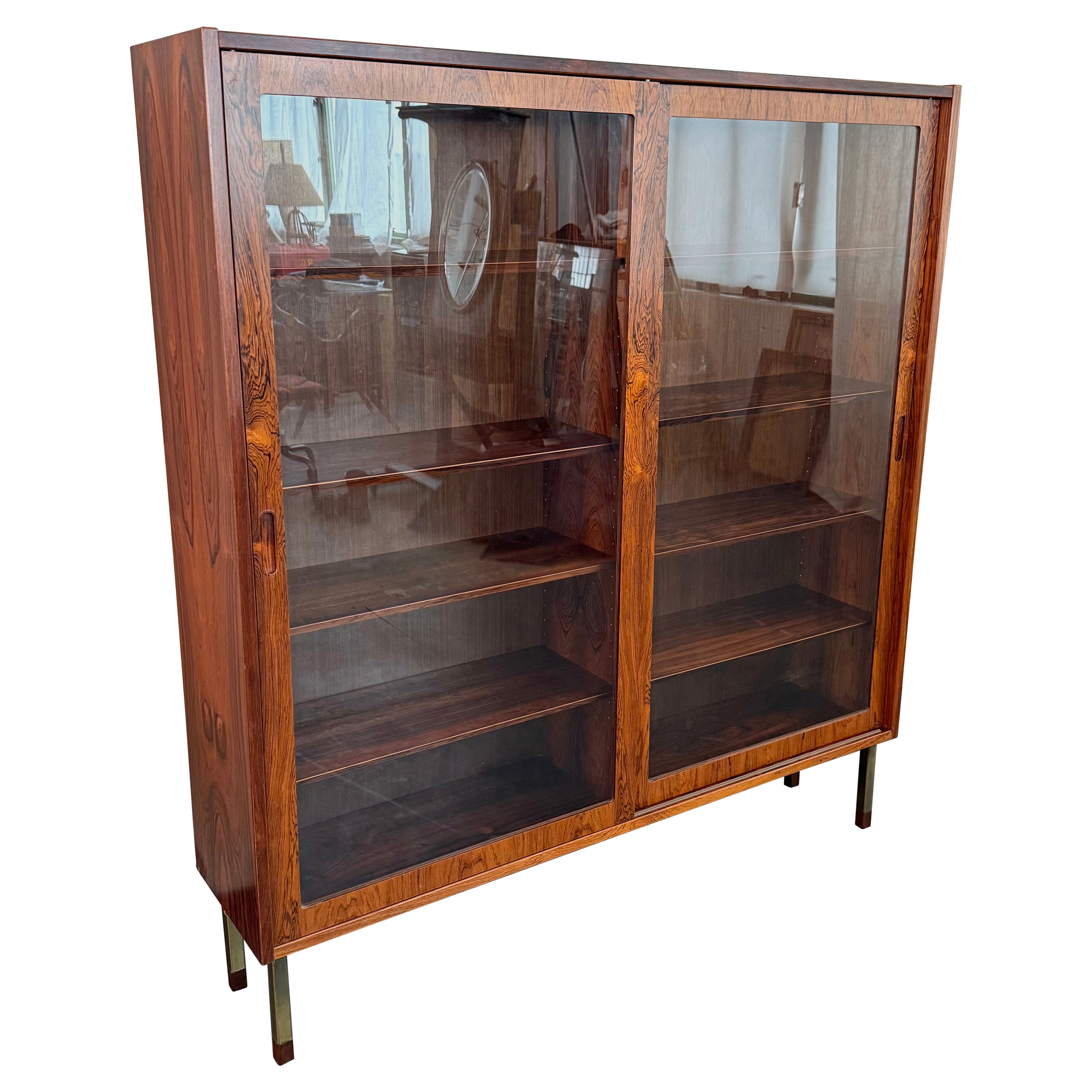 Danish Modern Rosewood Glass Front Display Cabinet Bookcase By Poul Hundevad
