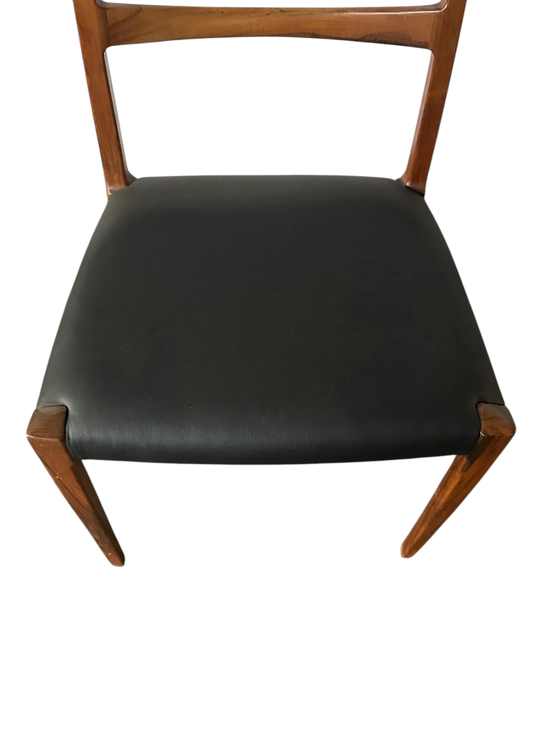 Leather Danish Modern Rosewood Ladder Back Dining Chairs