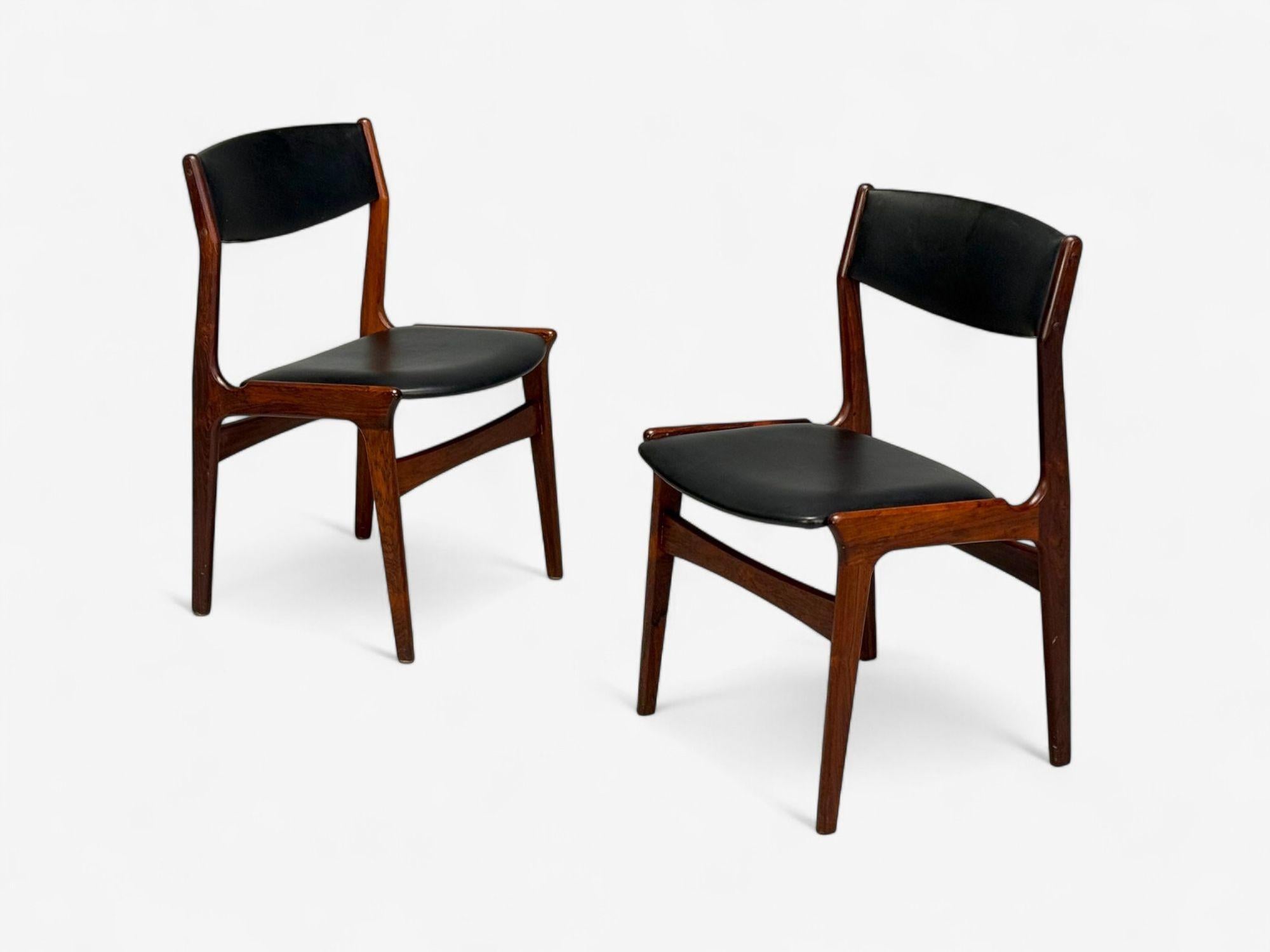 Mid-20th Century Danish Modern, Rosewood, Leatherette, Dining Chairs, Denmark, 1950s For Sale