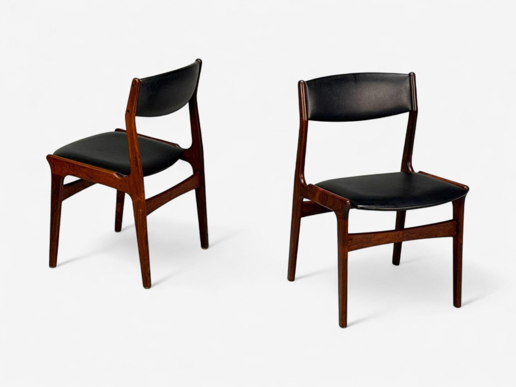 Faux Leather Danish Modern, Rosewood, Leatherette, Dining Chairs, Denmark, 1950s For Sale