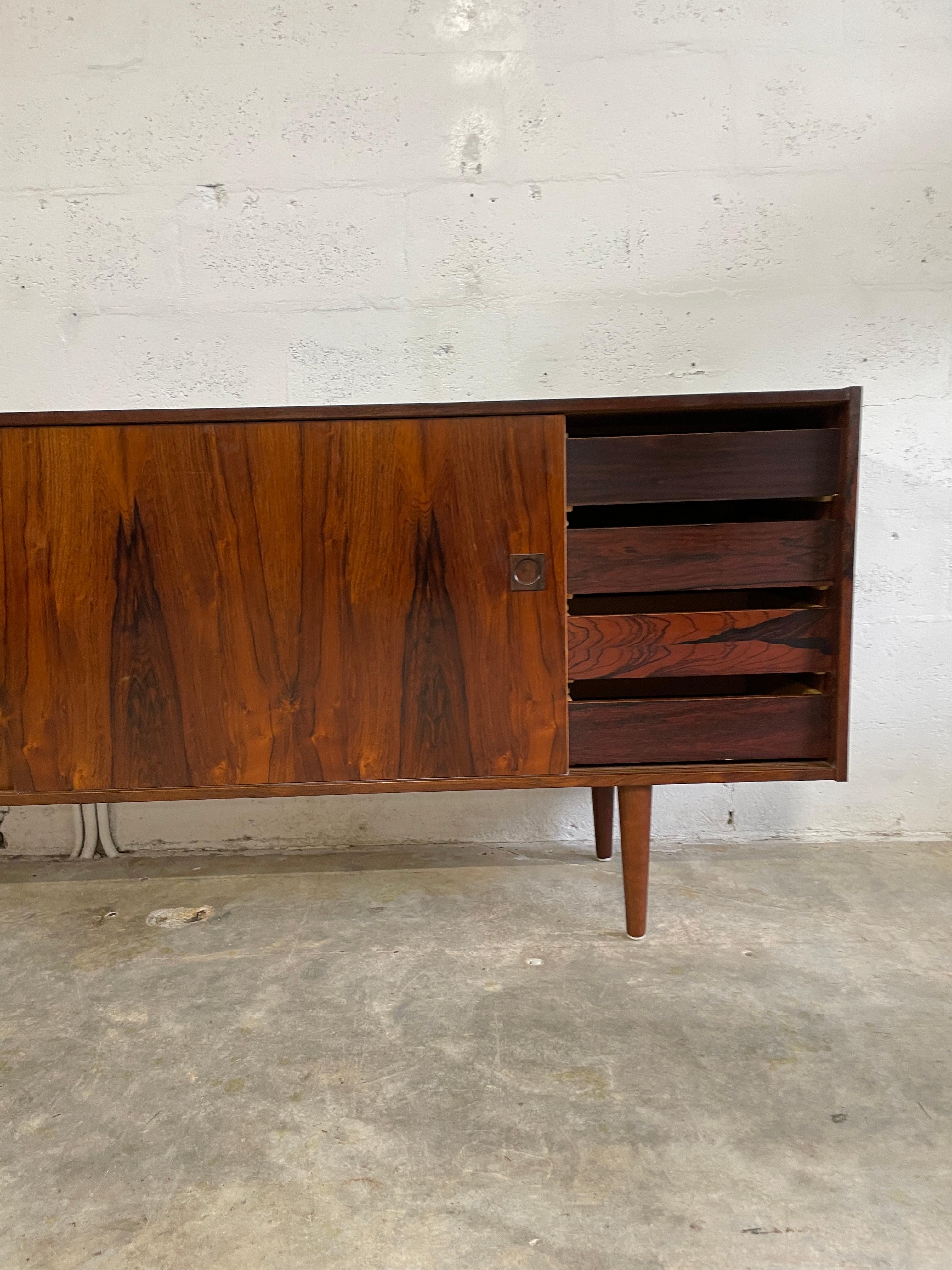 Mid-20th Century Danish Modern Rosewood Long Credenza or Media Console For Sale