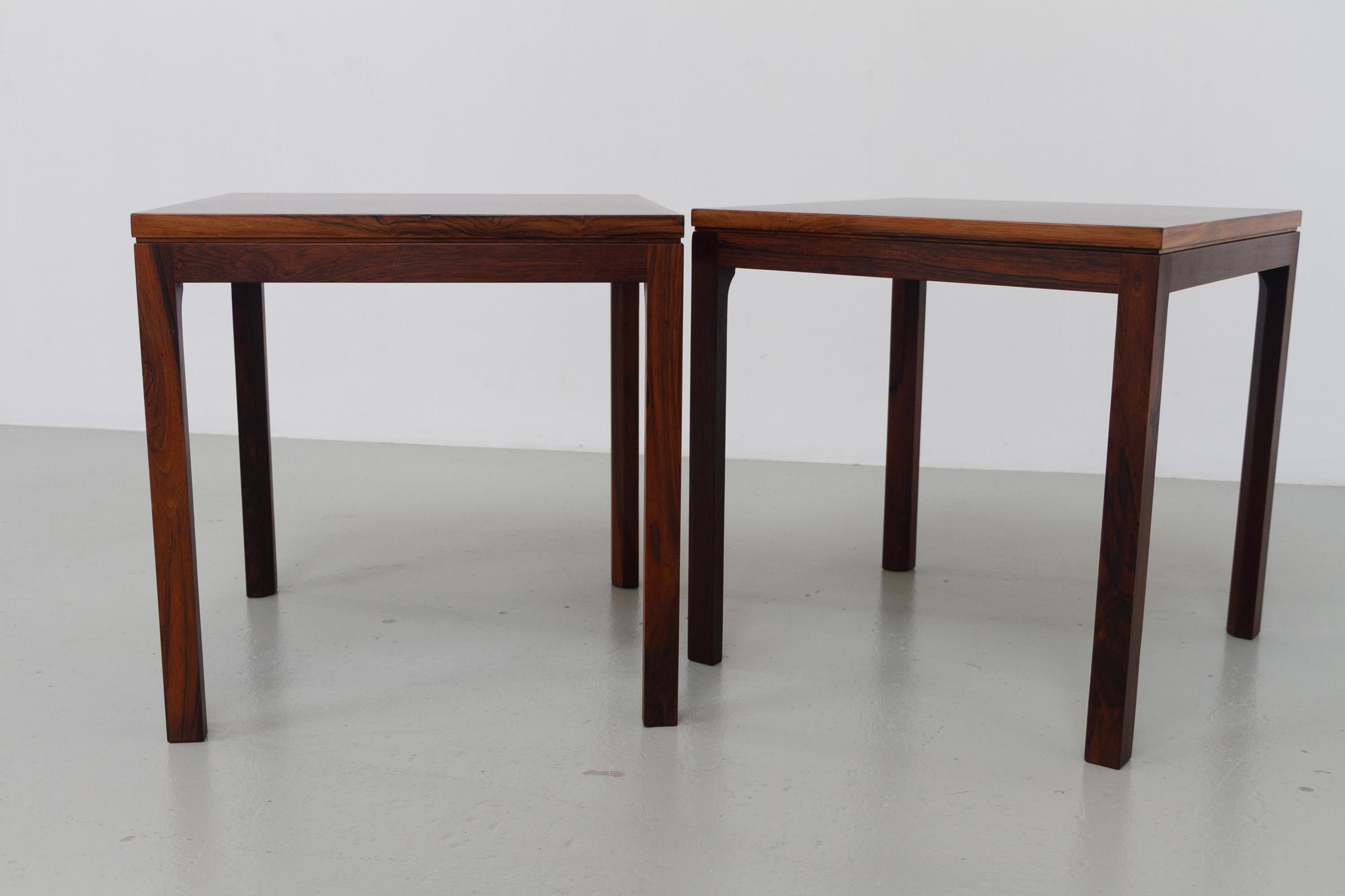 Tables d'appoint modernes danoises en mosaïque de bois de rose par Tranekær Danemark, années 1960. Ensemble de 2. en vente 3