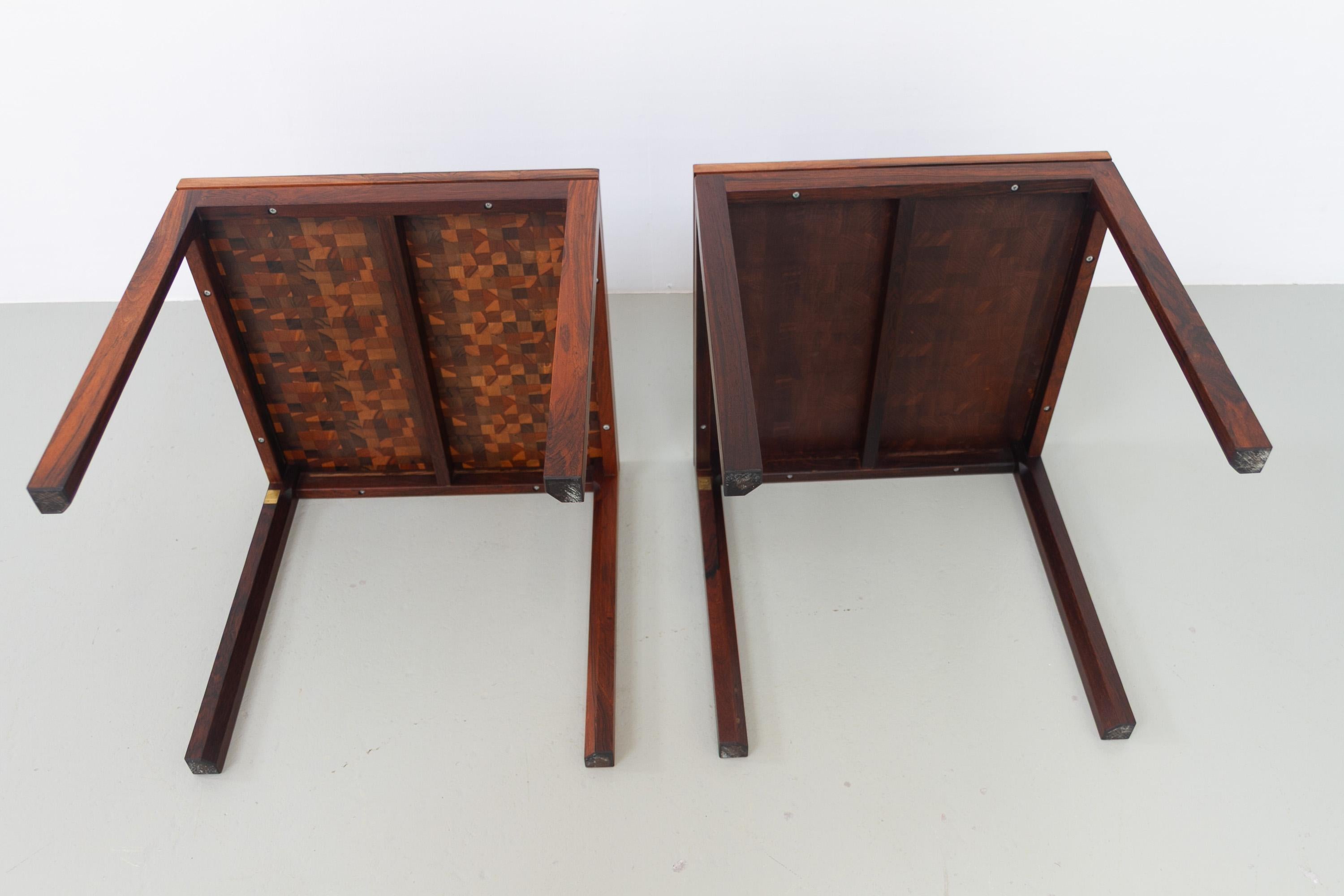 Tables d'appoint modernes danoises en mosaïque de bois de rose par Tranekær Danemark, années 1960. Ensemble de 2. en vente 6