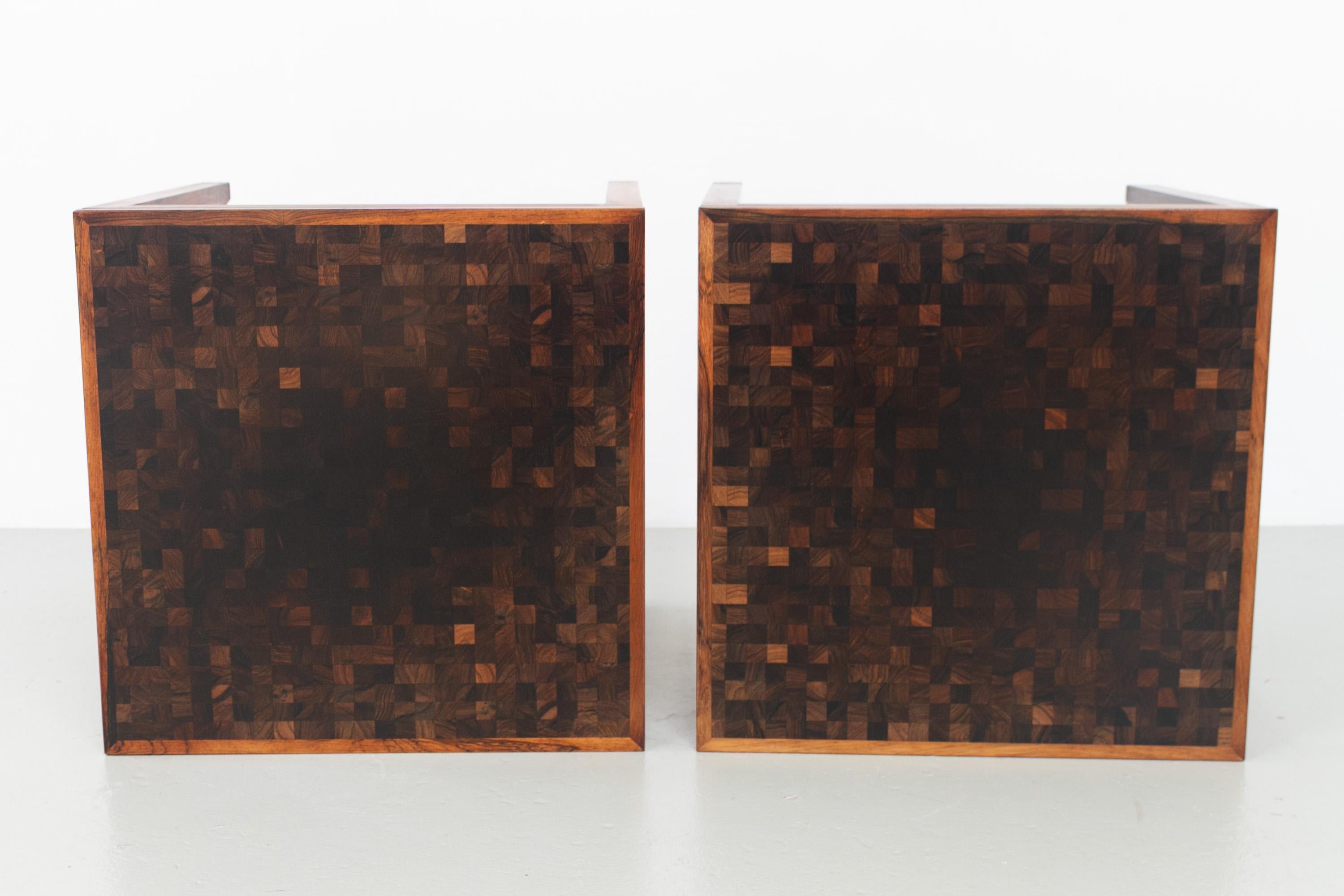 Tables d'appoint modernes danoises en mosaïque de bois de rose par Tranekær Danemark, années 1960. Ensemble de 2. en vente 7