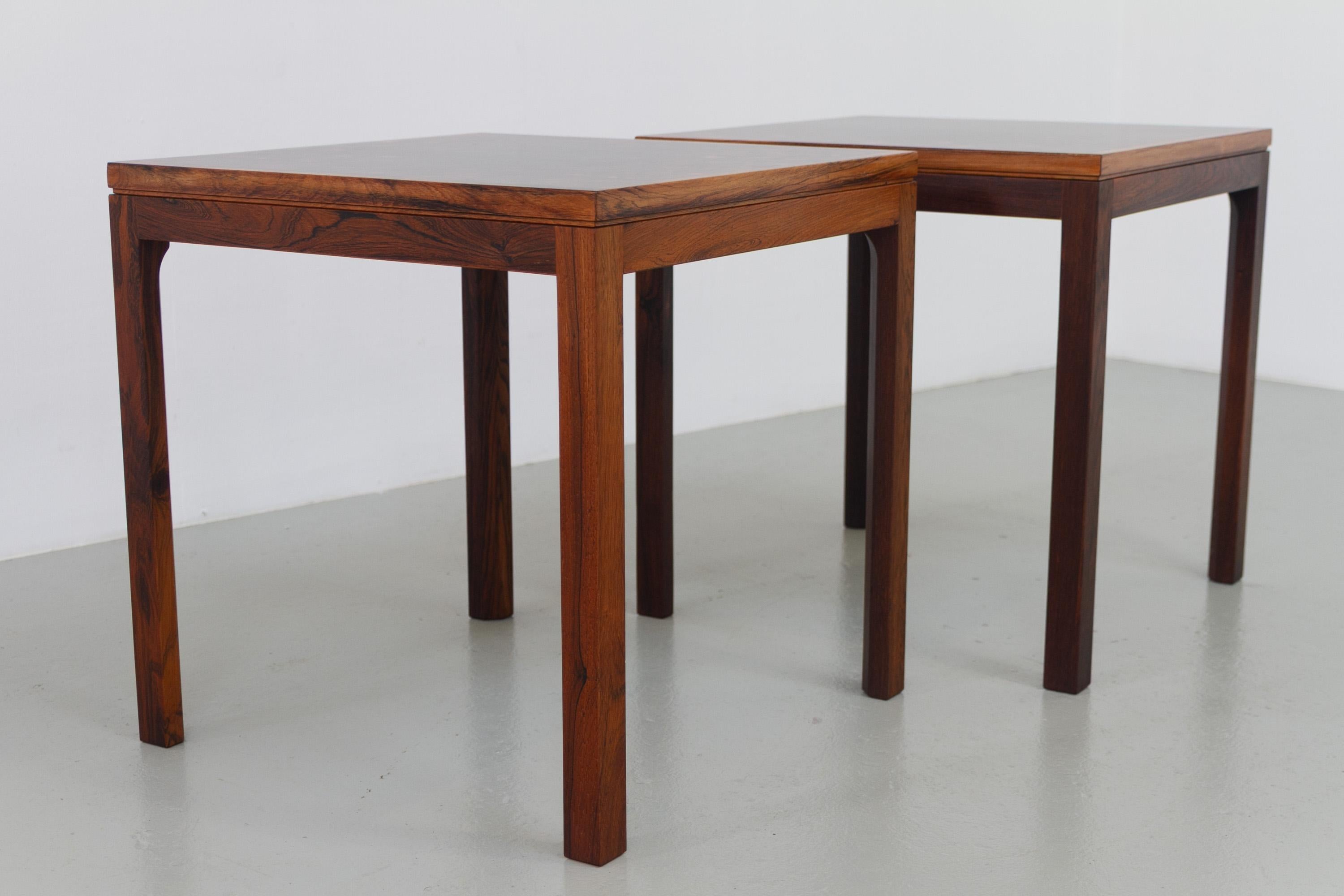 Tables d'appoint modernes danoises en mosaïque de bois de rose par Tranekær Danemark, années 1960. Ensemble de 2. en vente 8