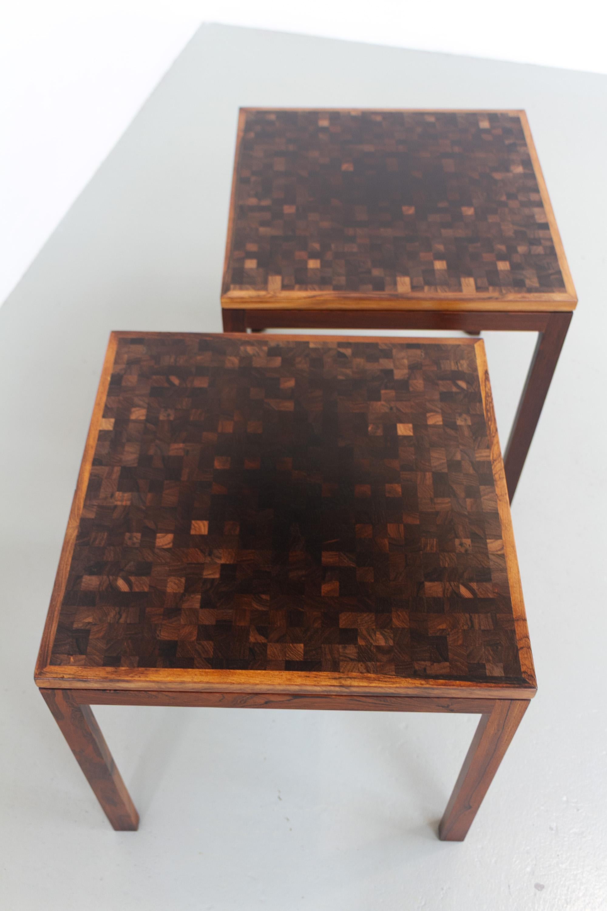 Tables d'appoint modernes danoises en mosaïque de bois de rose par Tranekær Danemark, années 1960. Ensemble de 2. en vente 10