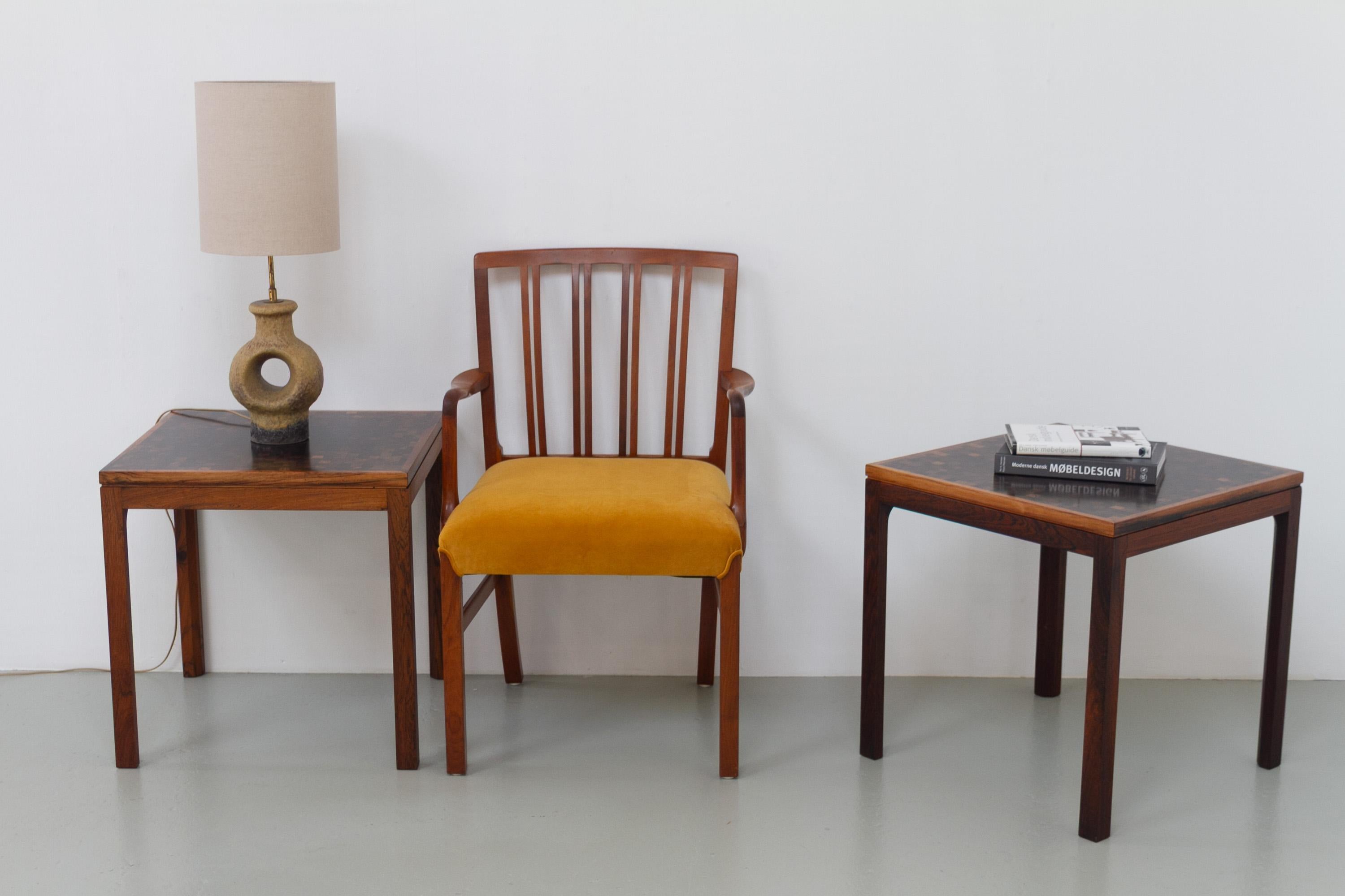 Tables d'appoint modernes danoises en mosaïque de bois de rose par Tranekær Danemark, années 1960. Ensemble de 2. en vente 12