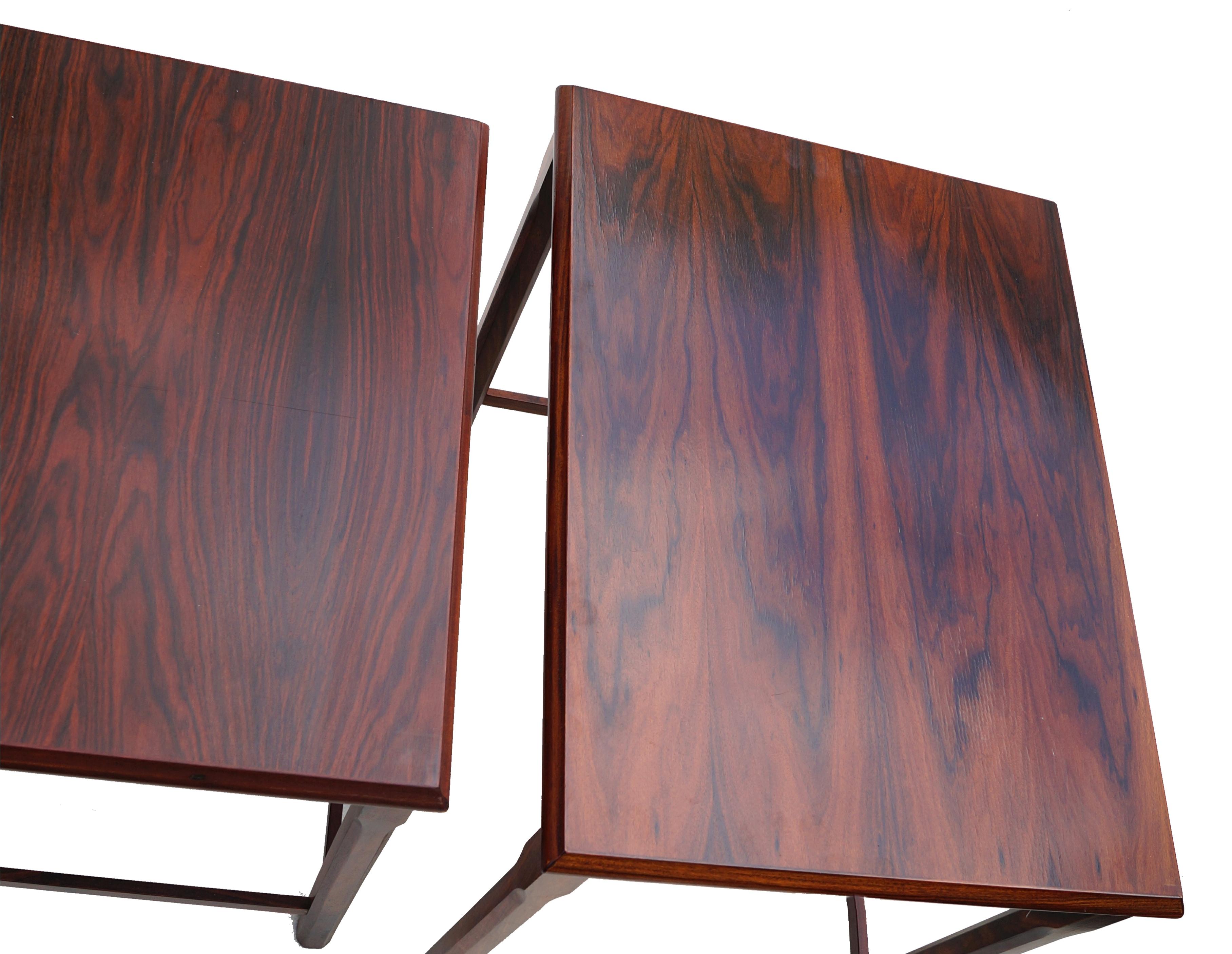 Scandinavian Modern Danish Modern Rosewood Nesting E.W. Bach Toften Stacking Side End Accent Tables For Sale