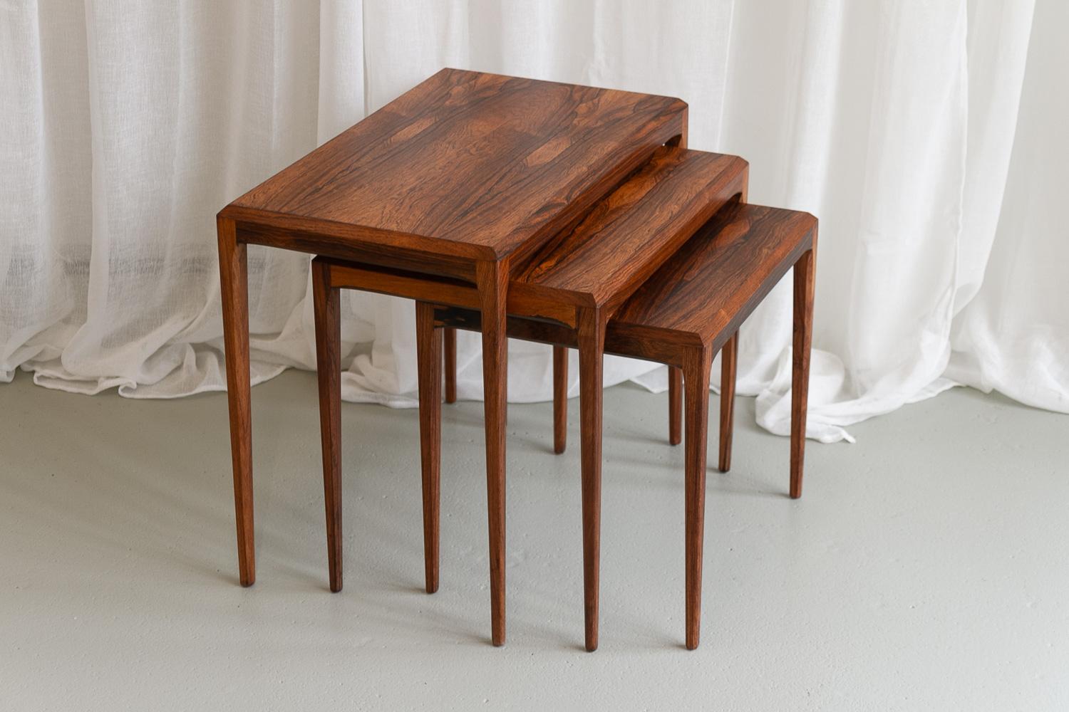 Danish Modern Rosewood Nesting Tables by Johannes Andersen for CFC, 1960s. 4