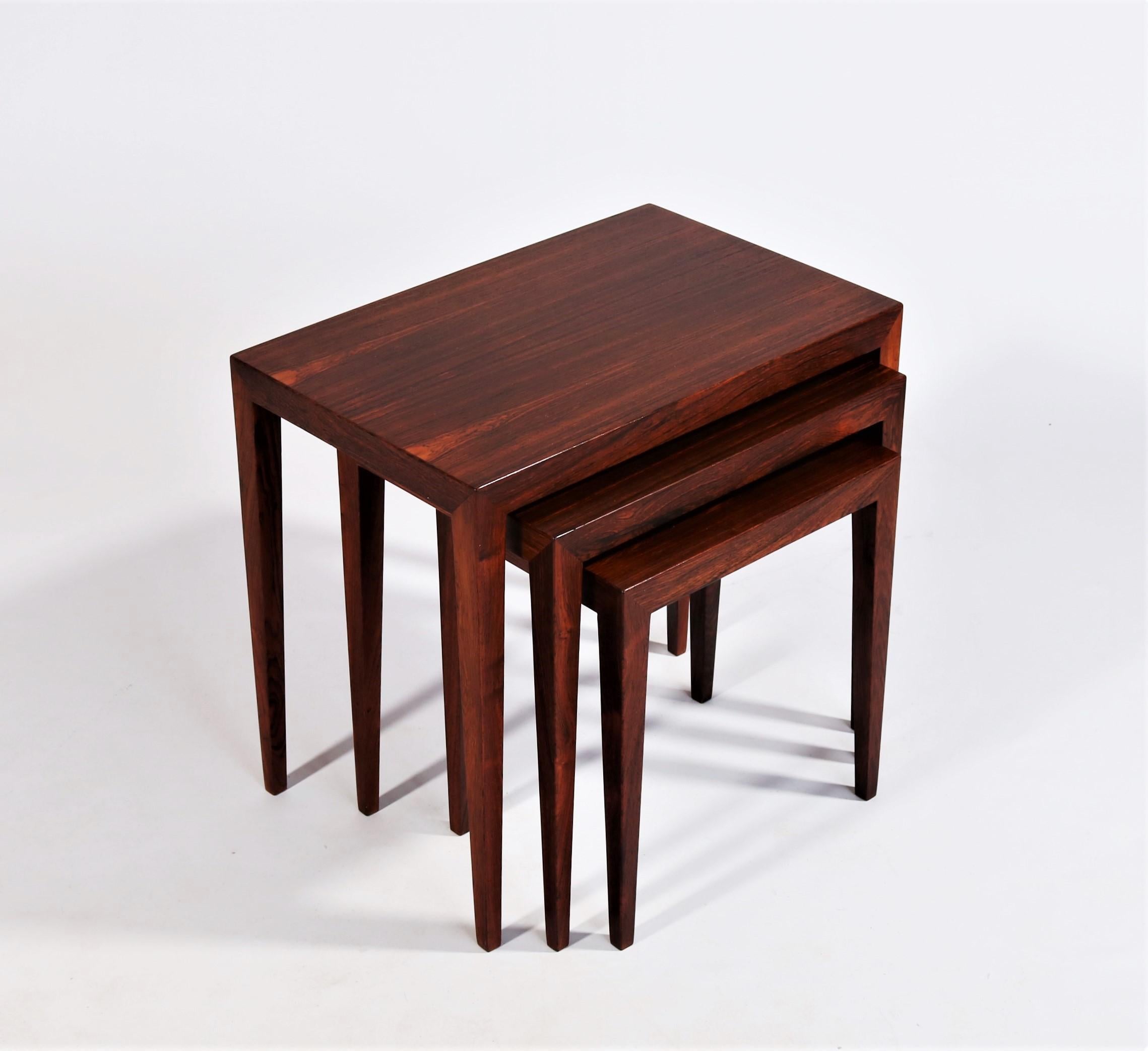 Danish Modern Rosewood Nesting Tables by Severin Hansen for Haslev Møbelfabrik 2