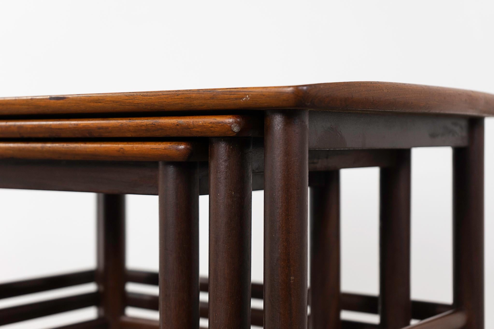 Hardwood Danish Modern Rosewood Nesting Tables  For Sale