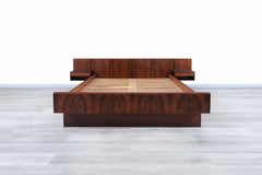 Danish Modern Rosewood Queen Bed with Floating Nightstands by Sannemanns