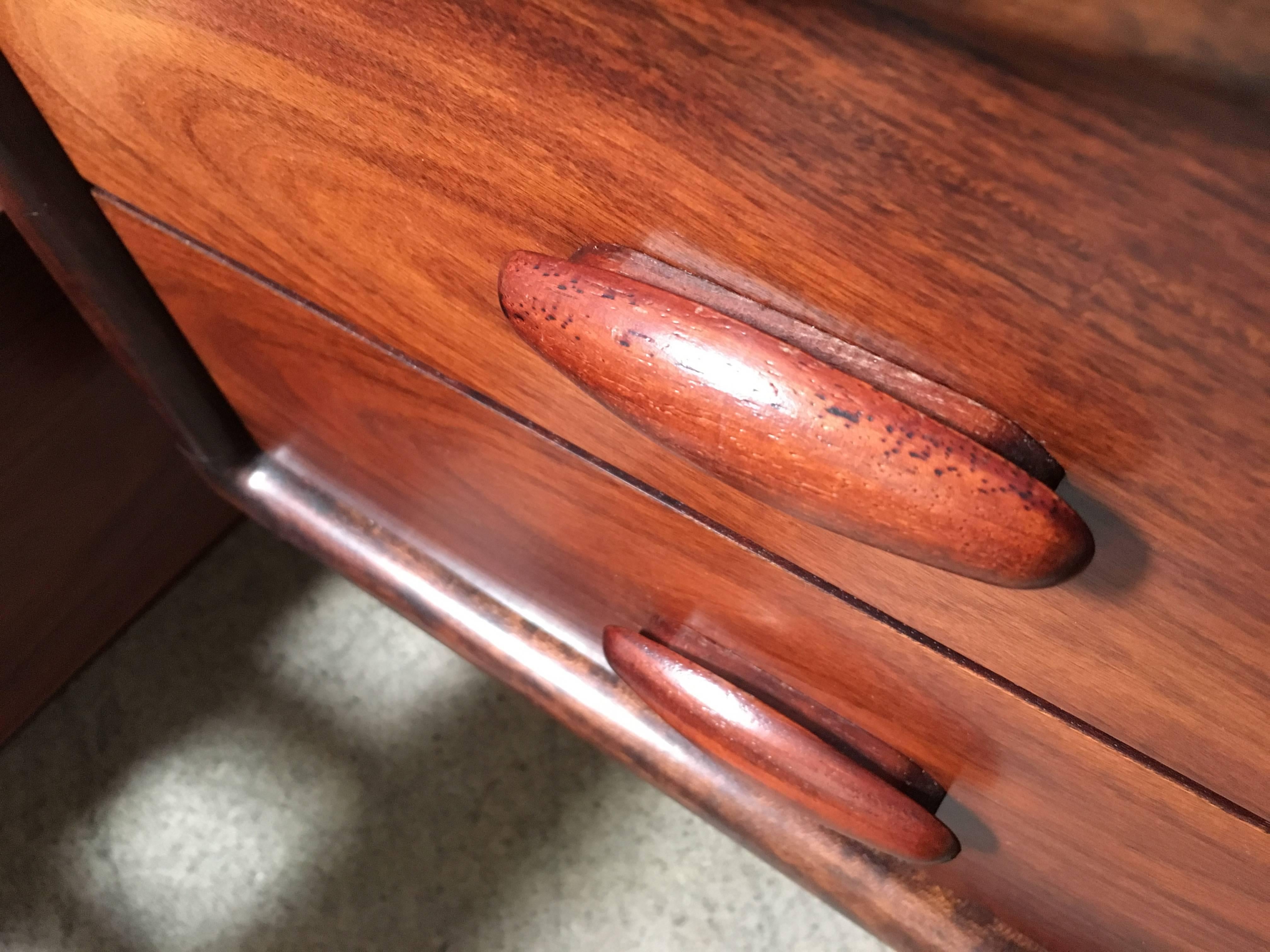 Veneer Danish Modern Rosewood Queen Size Bed with Floating Nightstands