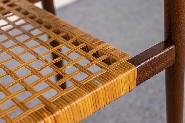Danish Modern Rosewood and Rattan Bar Cart with Shelf For Sale at 1stDibs