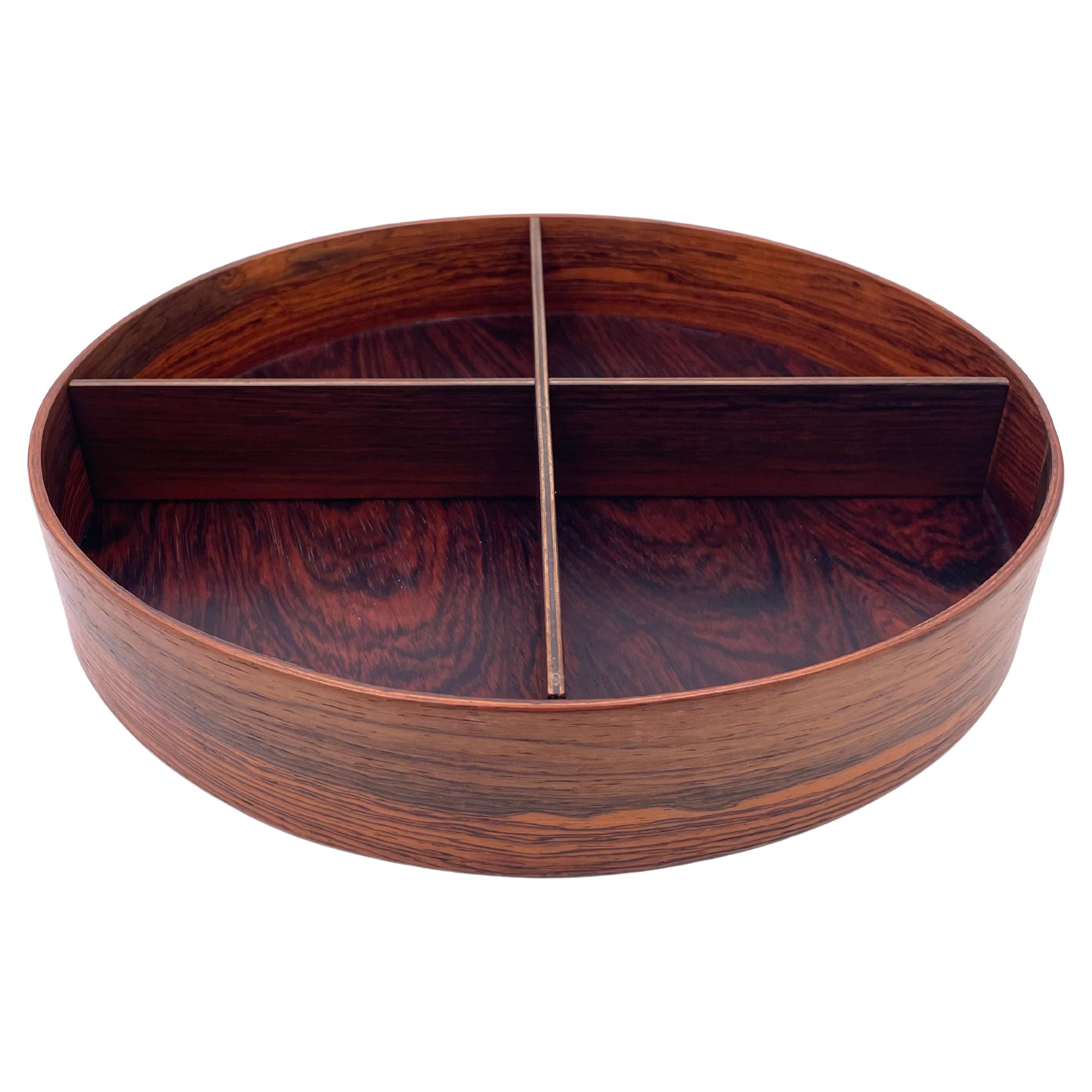 Danish Modern Rosewood Round Serving Tray Catch All