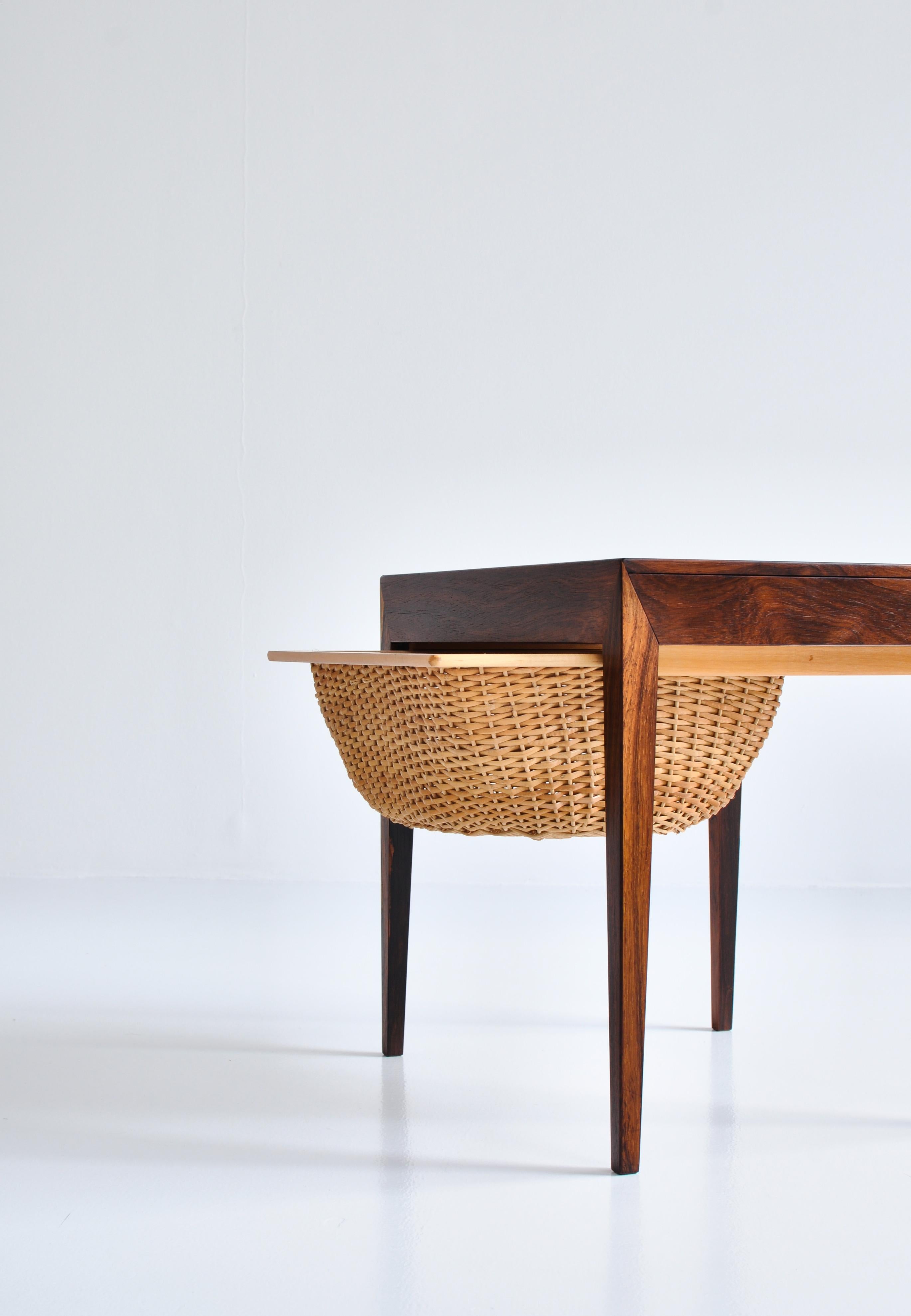 Mid-20th Century Danish Modern Rosewood Sewing Table by Severin Hansen, Haslev Møbelfabrik, 1960s