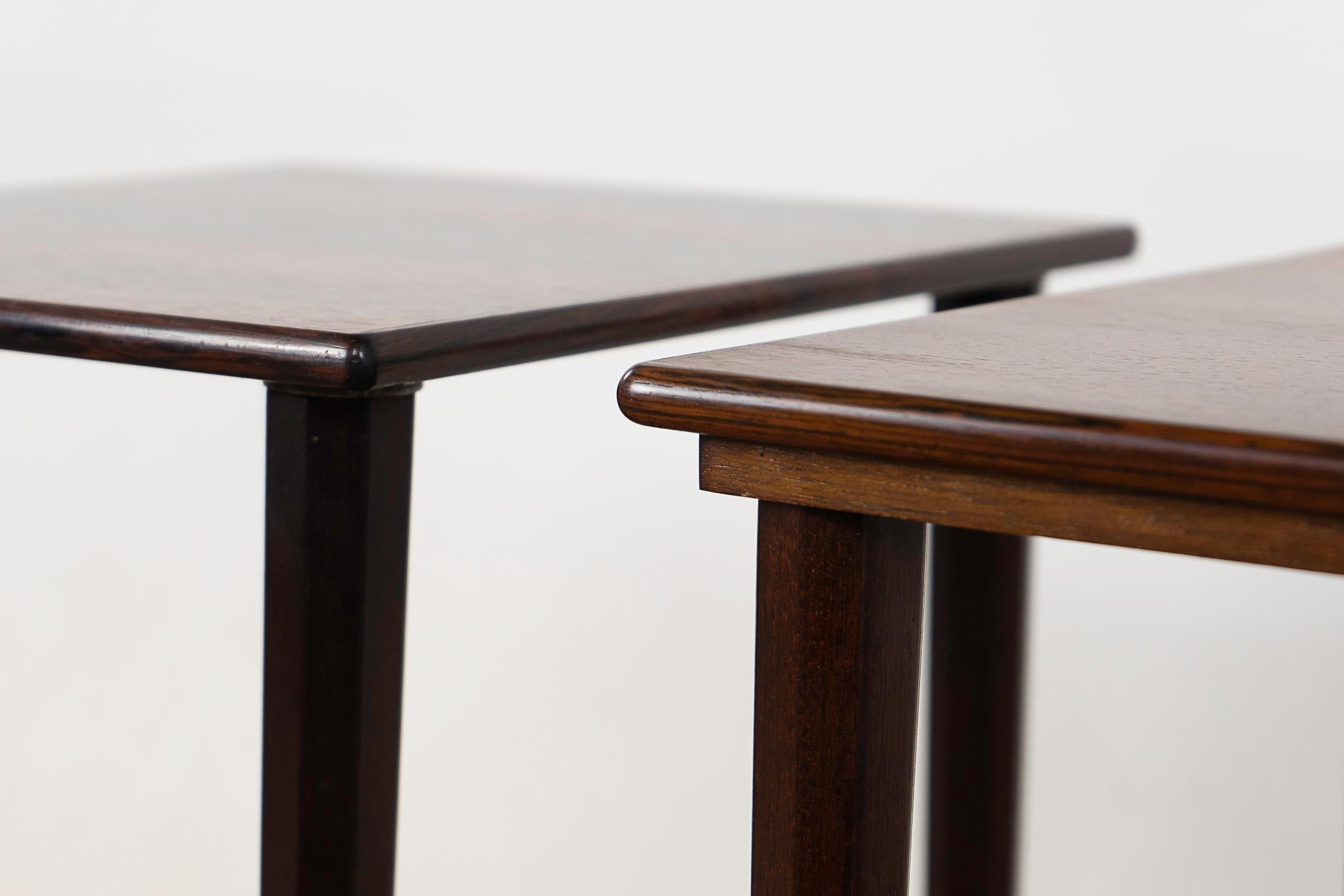 Hardwood Danish Modern Rosewood Side Table Pair For Sale