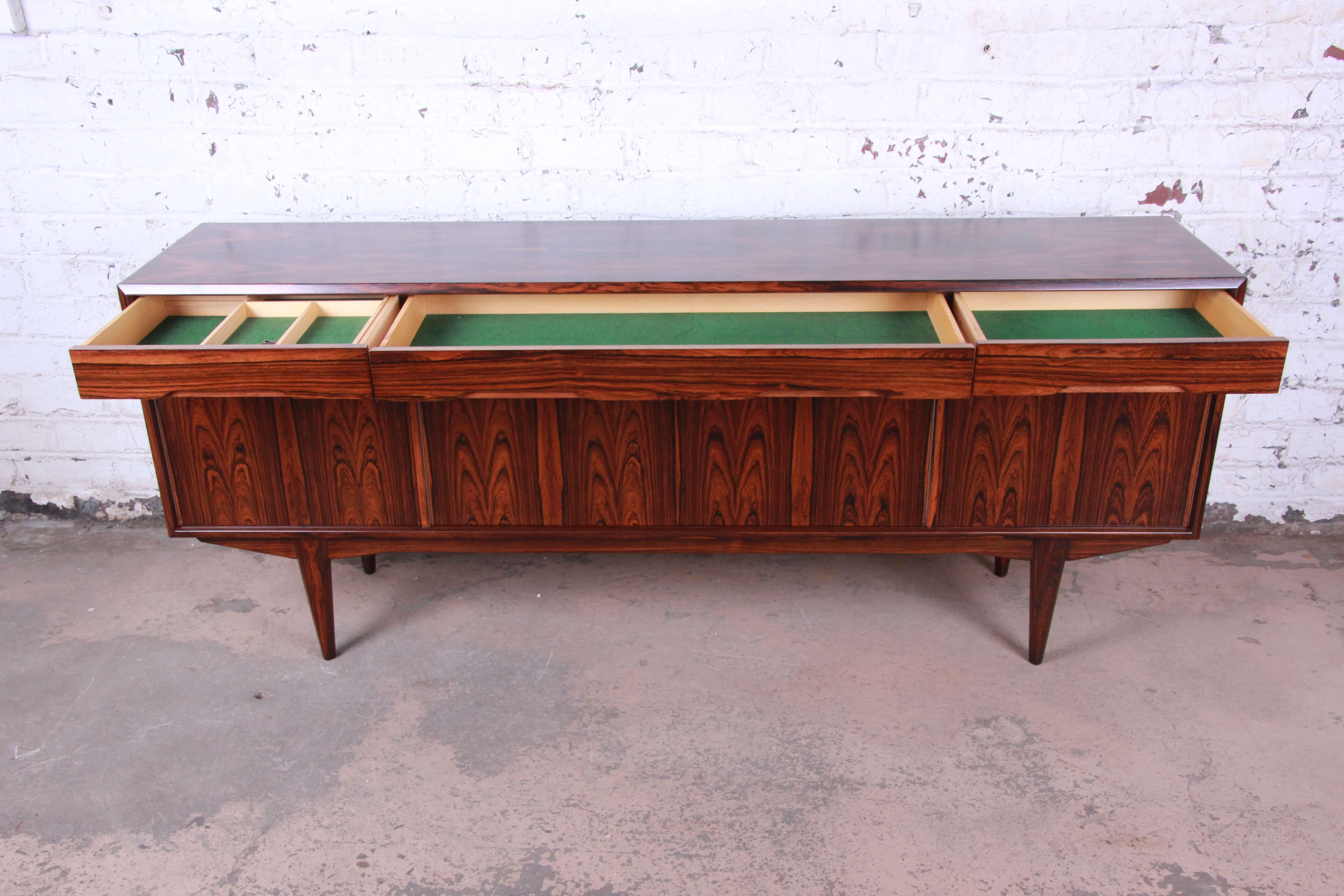 Mid-20th Century Danish Modern Rosewood Sideboard Credenza, Newly Refinished