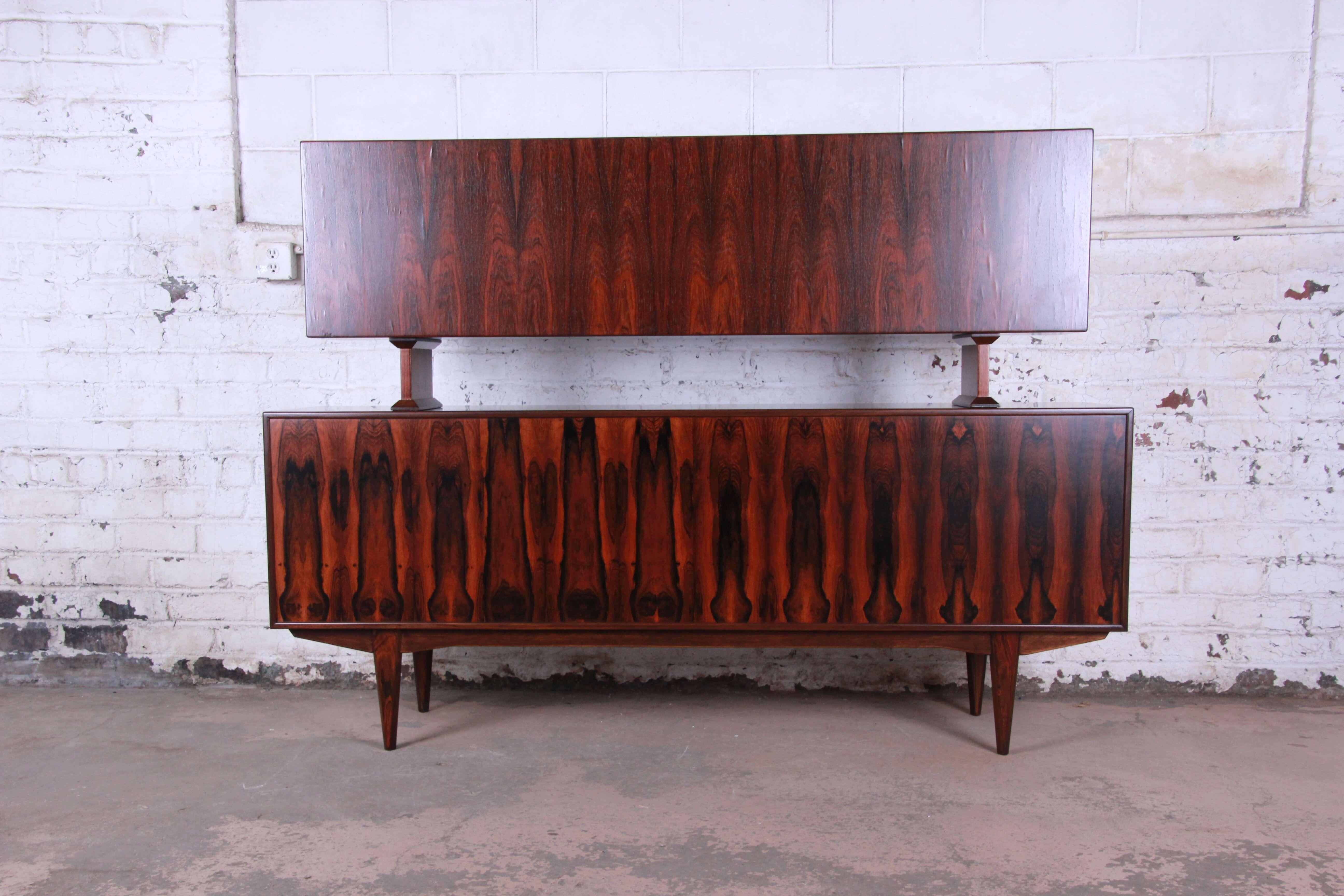 Danish Modern Rosewood Sideboard Credenza with Hutch-Top 4