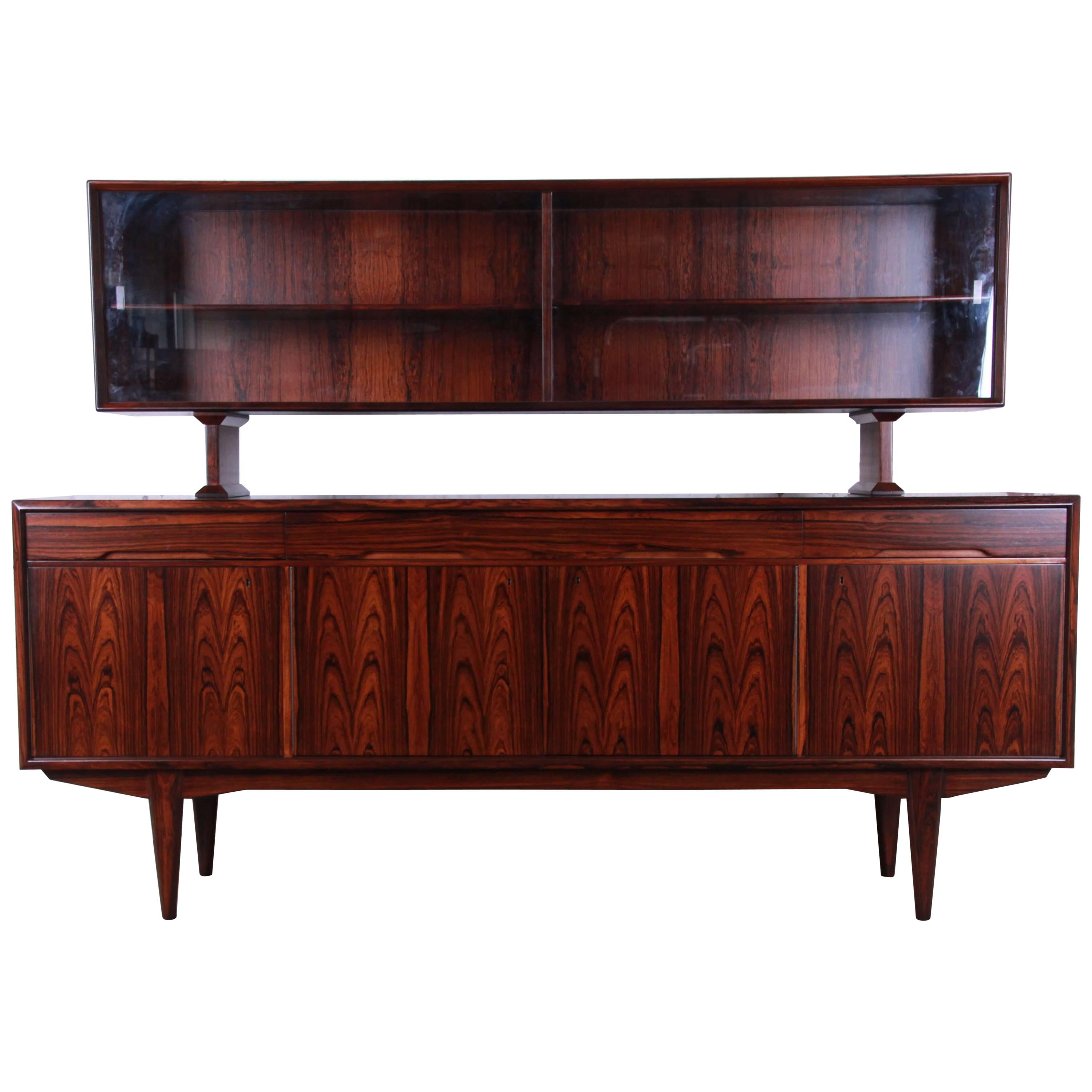 Danish Modern Rosewood Sideboard Credenza with Hutch-Top
