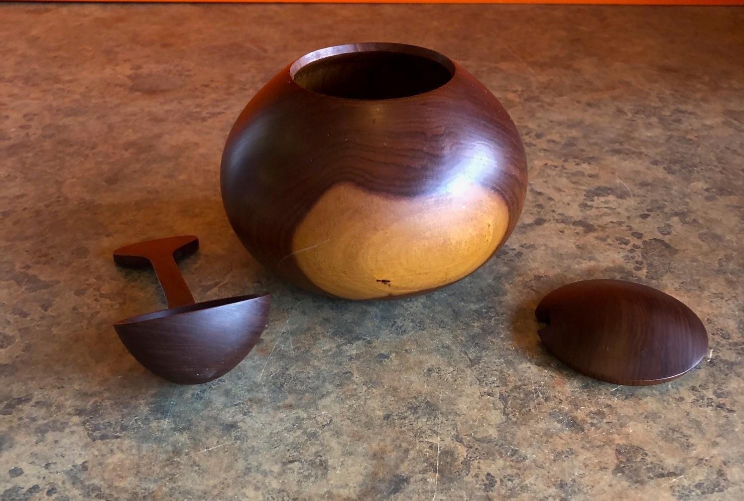 Danish Modern Rosewood Sugar Bowl with Spoon and Lid 1