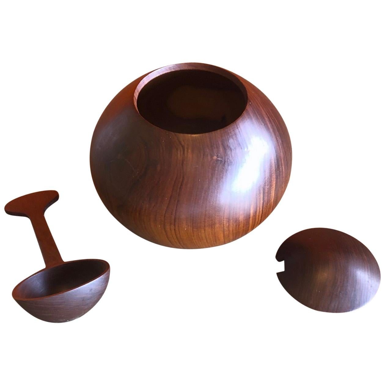 Danish Modern Rosewood Sugar Bowl with Spoon and Lid