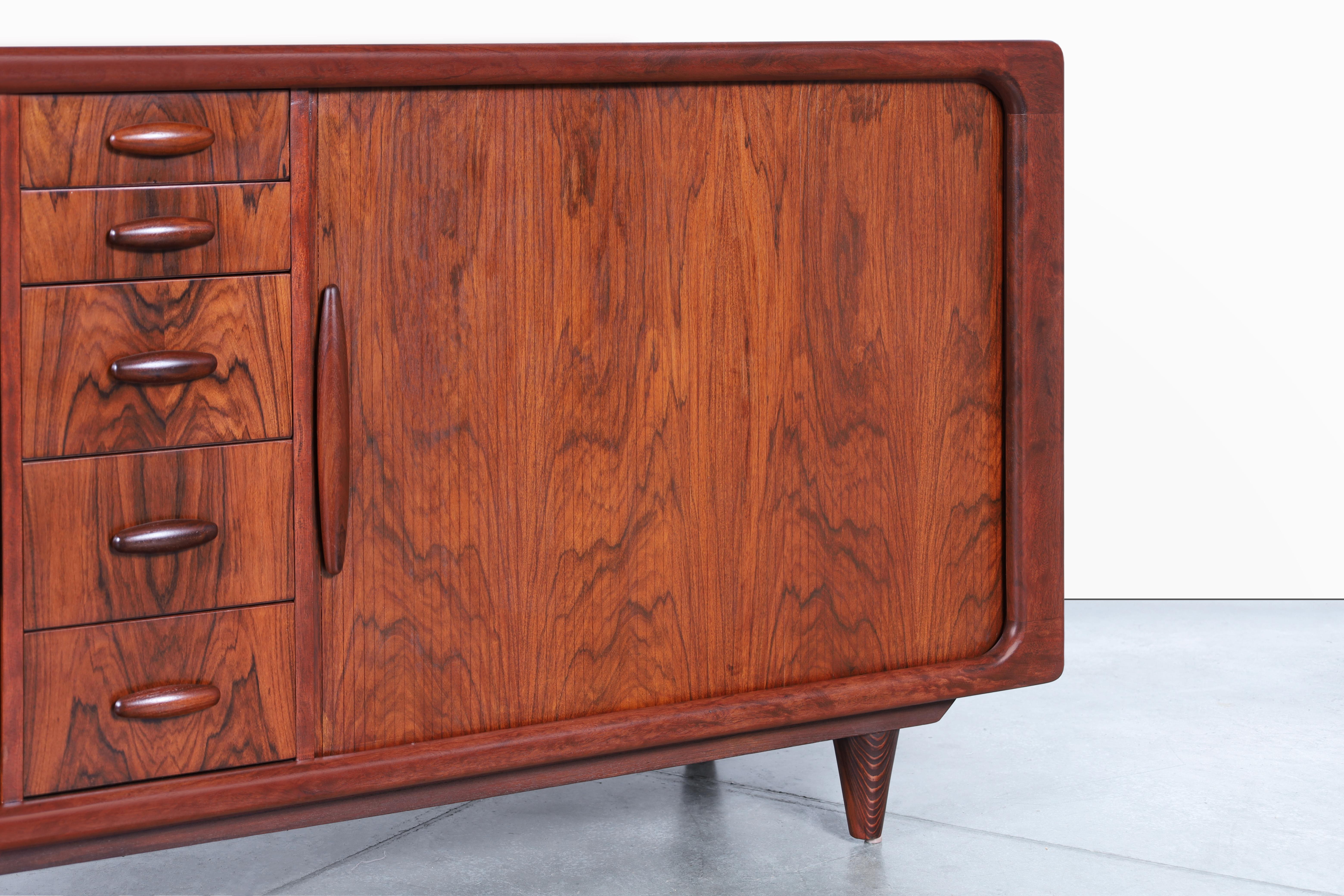 Danish Modern Rosewood Tambour Door Credenza by Dyrlund In Excellent Condition For Sale In North Hollywood, CA