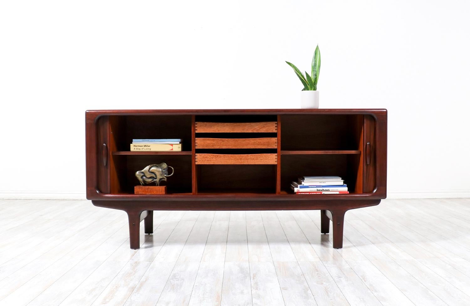 Expertly Restored - Danish Modern Rosewood Tambour-Door Credenza by Dyrlund  In Excellent Condition In Los Angeles, CA