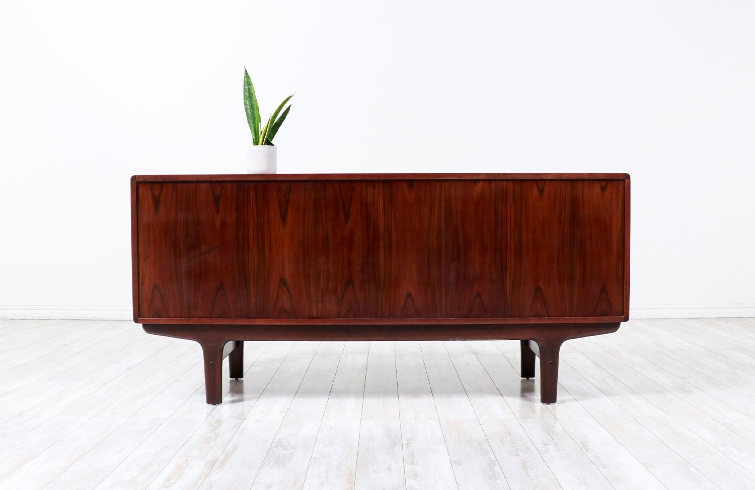 Expertly Restored - Danish Modern Rosewood Tambour-Door Credenza by Dyrlund  1