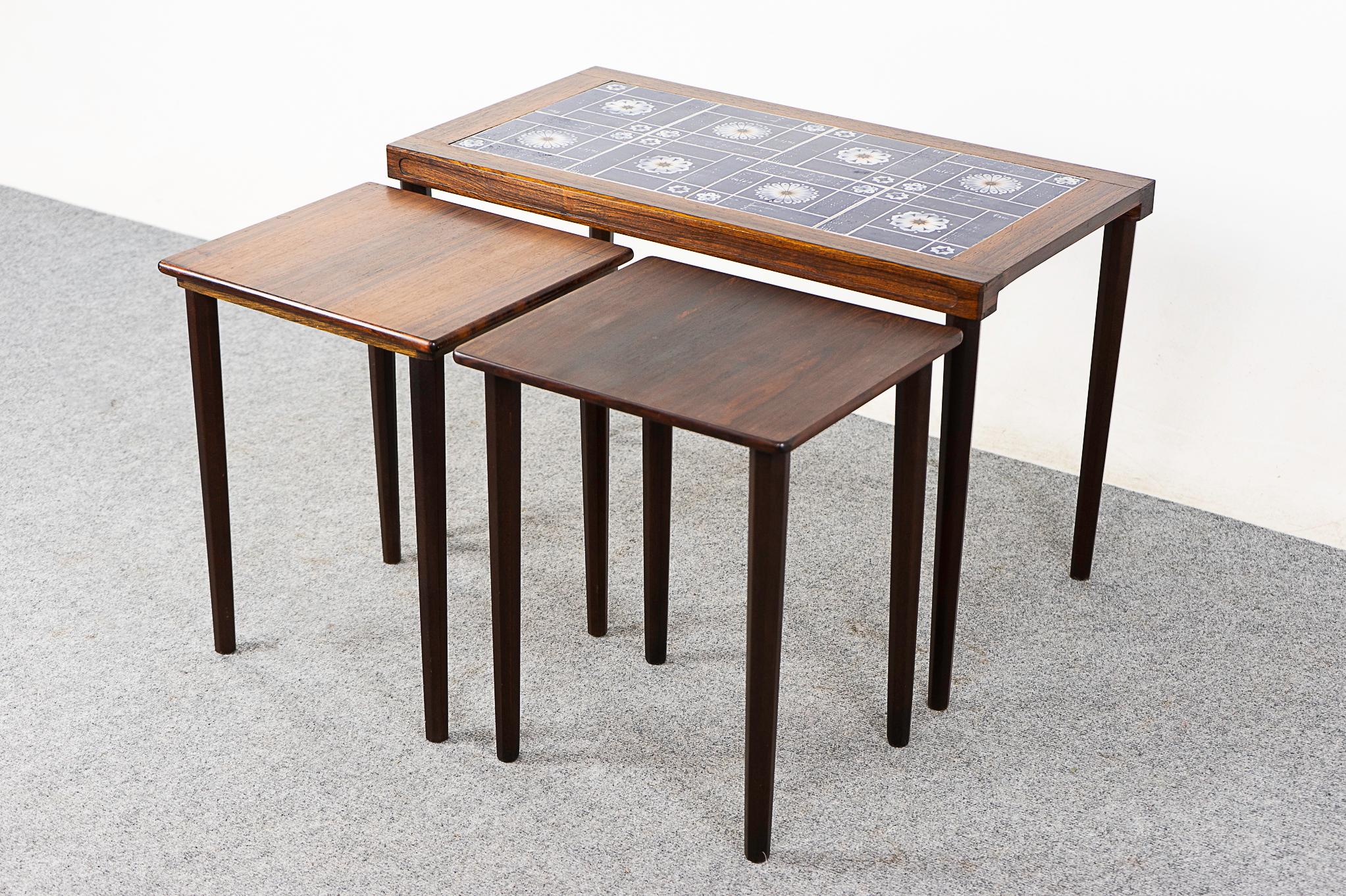 Ceramic Danish Modern Rosewood & Tile Nesting Tables For Sale