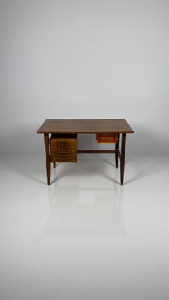 Danish Modern Rosewood Writing Desk with Locking Drawer and Document Trays