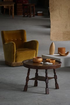 Danish Modern, Round Baroque Style Side Table in Oak, Mid 20th Century