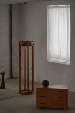 Danish Modern, Round Brutalist Coat Stand in Solid Pine, Cylindrical Form, 1970s