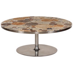 Danish Modern Round Coffee Table with Metal Base and Tiles by Tue Poulsen, 1960s