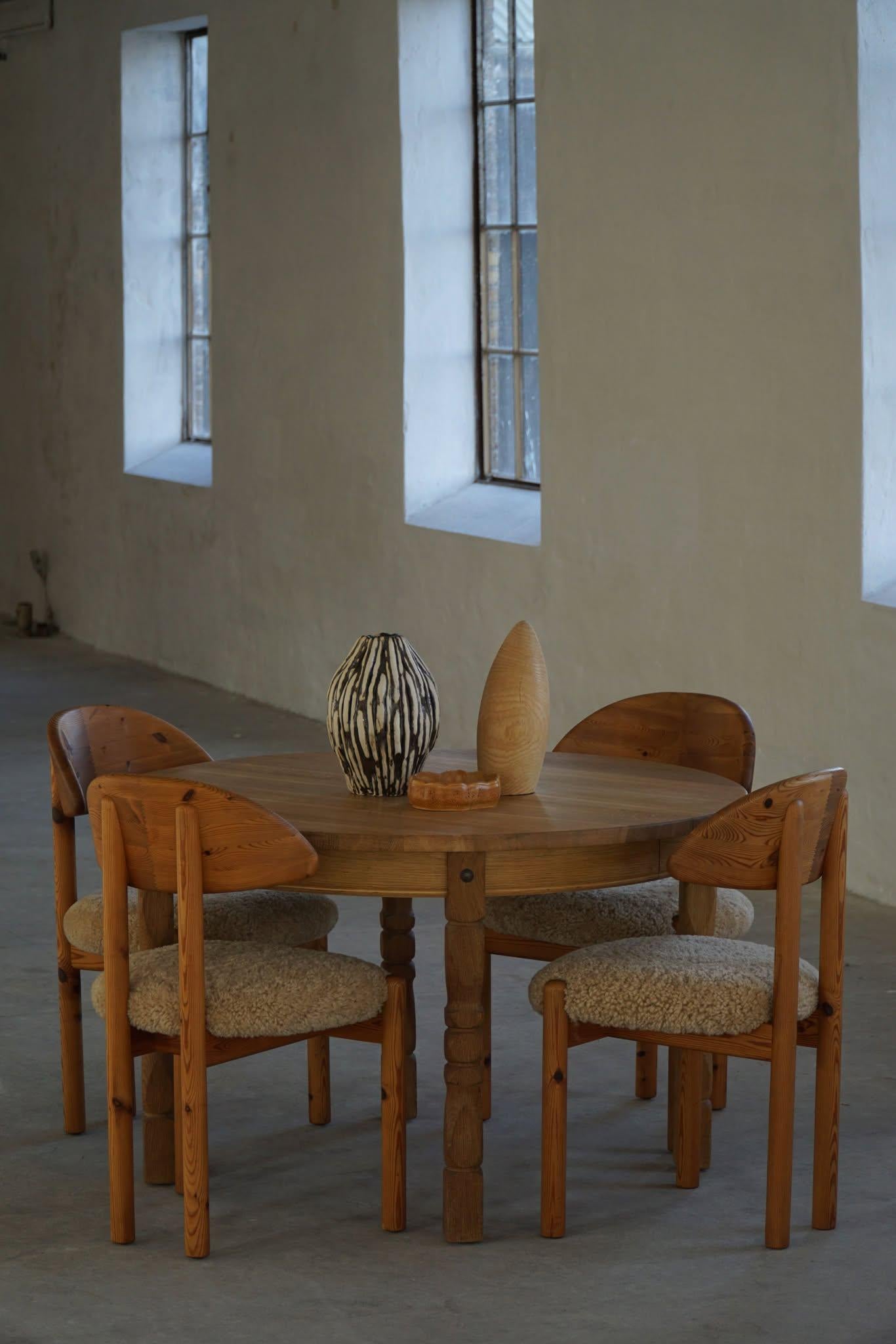 Danish Modern, Round Dining Table in Oak with 3 Extensions, Mid Century, 1960s For Sale 7