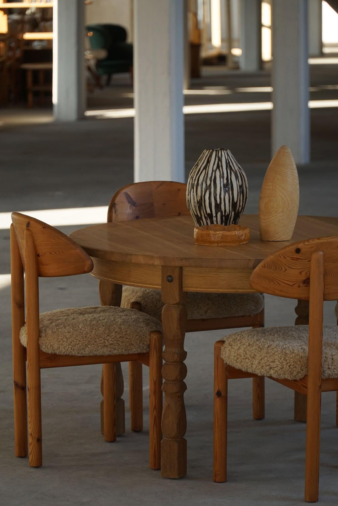 Danish Modern, Round Dining Table in Oak with 3 Extensions, Mid Century, 1960s For Sale 8