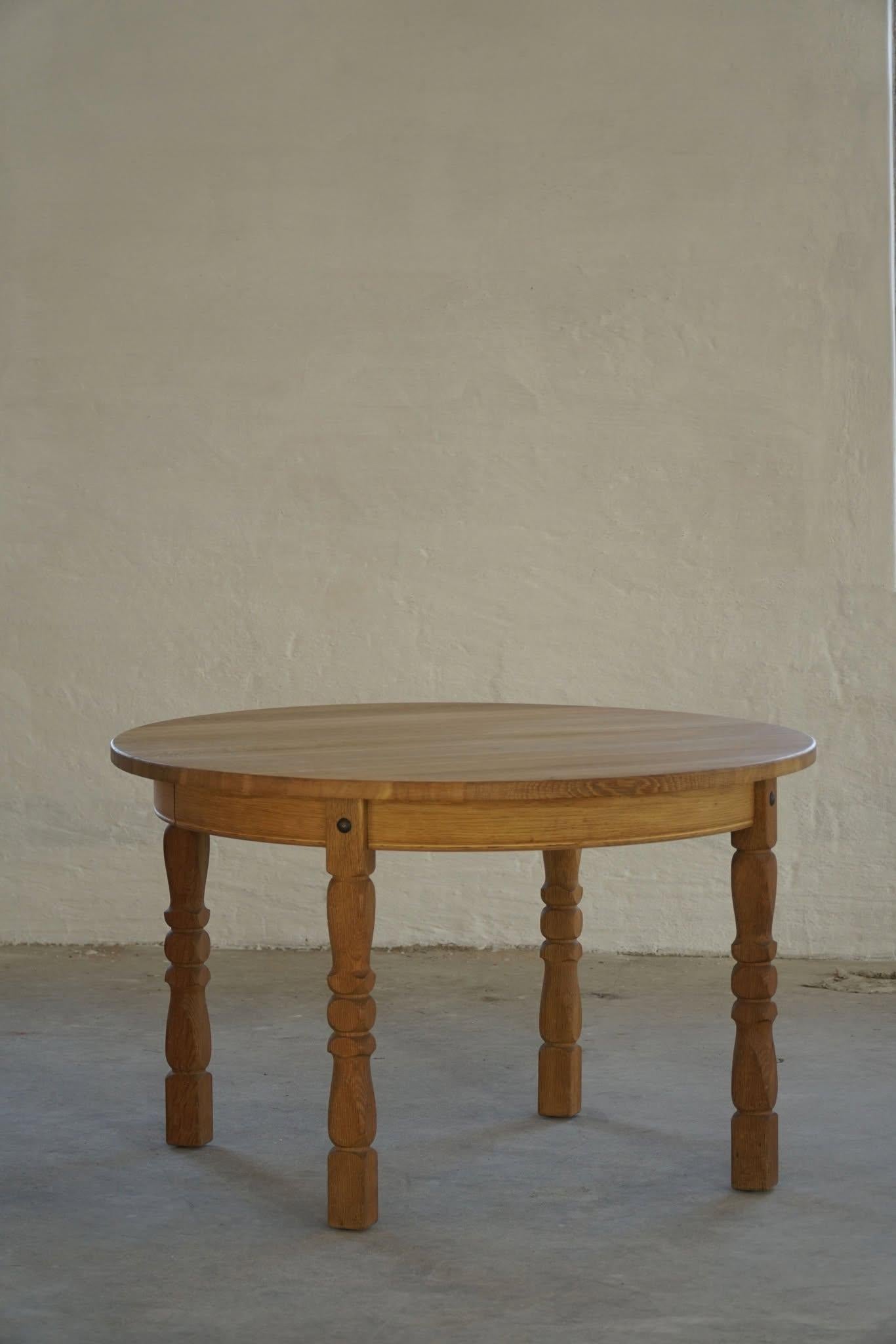 Danish Modern, Round Dining Table in Oak with 3 Extensions, Mid Century, 1960s For Sale 9